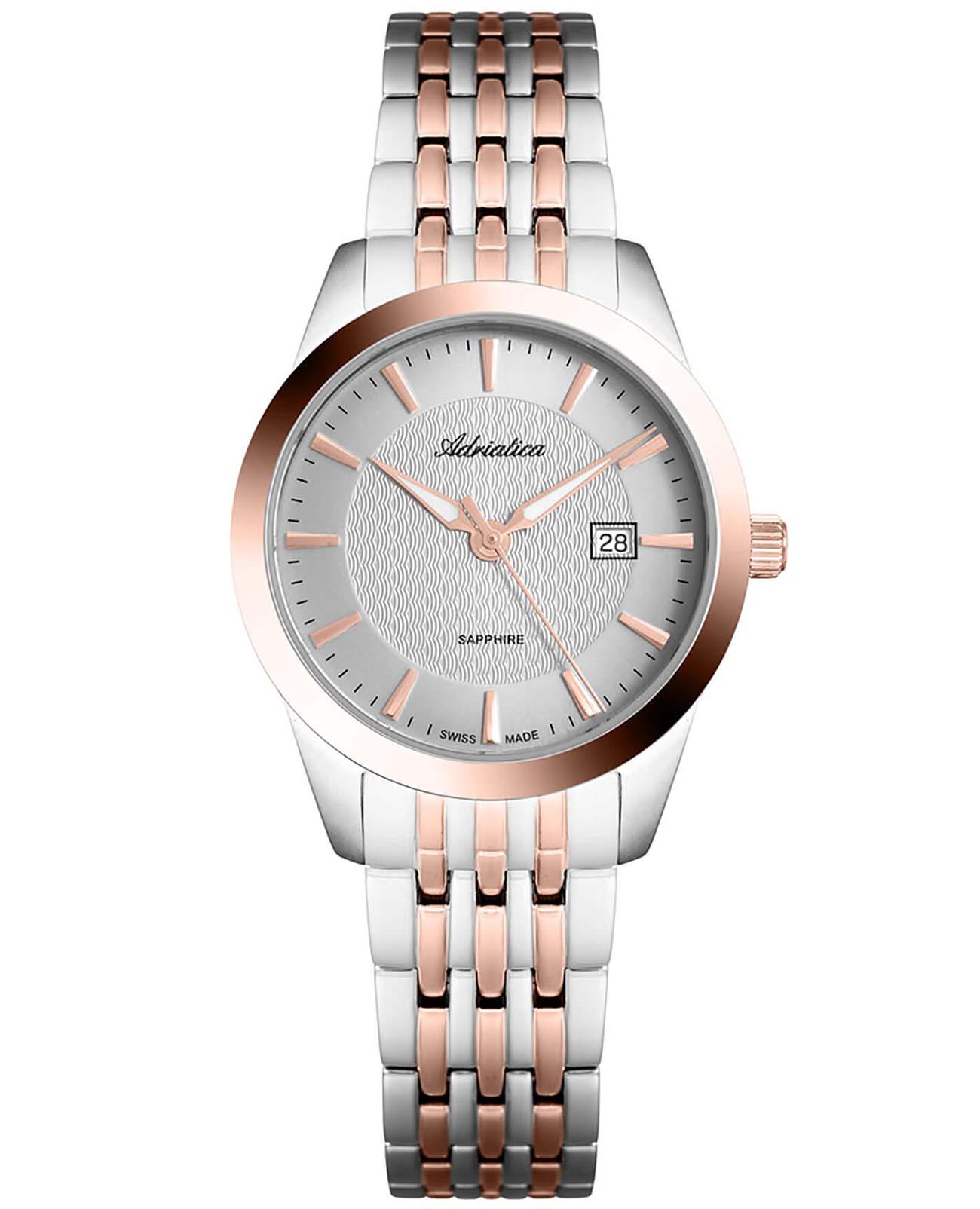 Adriatica Adriatica Premier A3188.R117Q  A3188.R117Q кварцевые женские часы серебристый циферблат, браслет нержавеющая сталь с pvd-покрытием — вид спереди