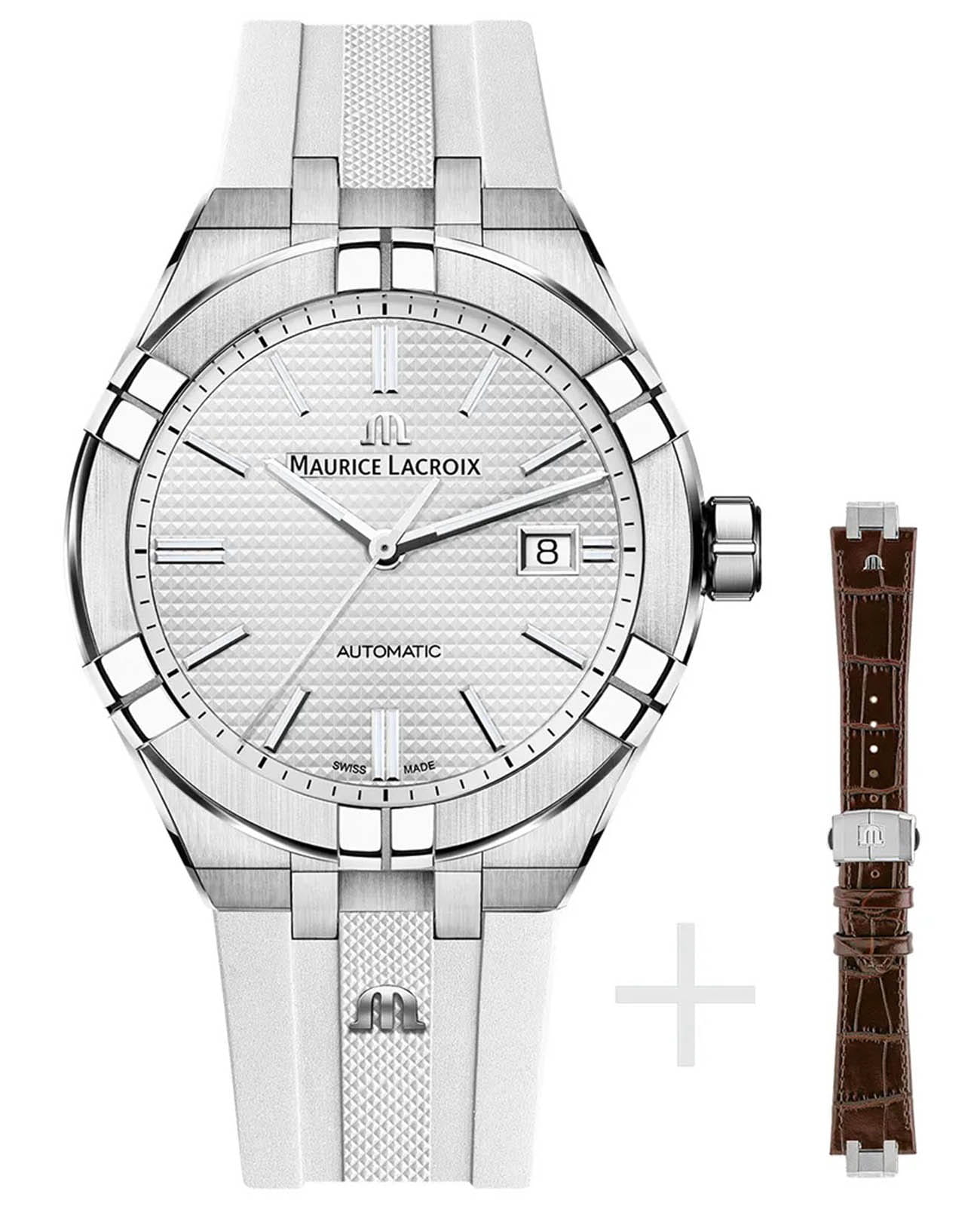 Maurice Lacroix Maurice Lacroix Aikon Automatic AI6008-SS00B-130-G  AI6008-SS00B-130-G механические мужские часы белый циферблат, браслет каучук — вид спереди