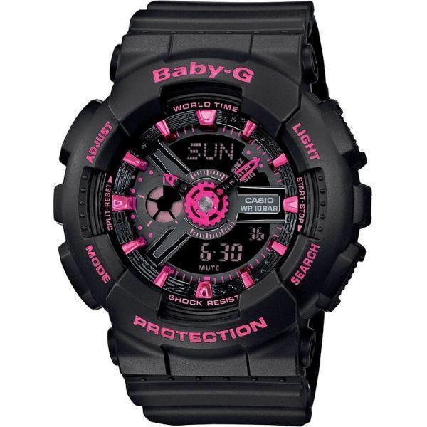 Casio Casio Baby-G BA-111-1A  BA-111-1A кварцевые женские часы черный циферблат, браслет пластик — вид спереди