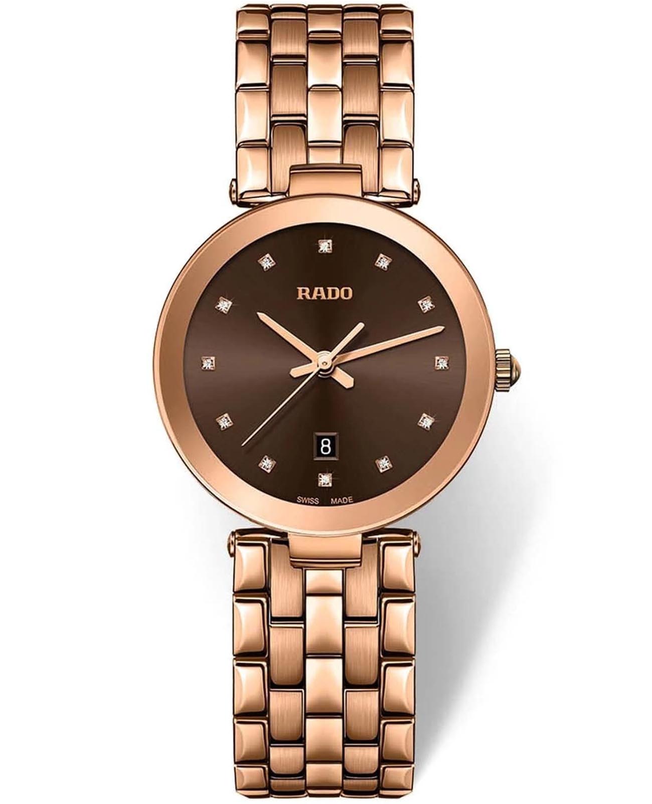 Rado Rado Florence Diamonds R48893743  R48893743 кварцевые мужские часы коричневый циферблат, браслет сталь c pvd покрытием — вид спереди