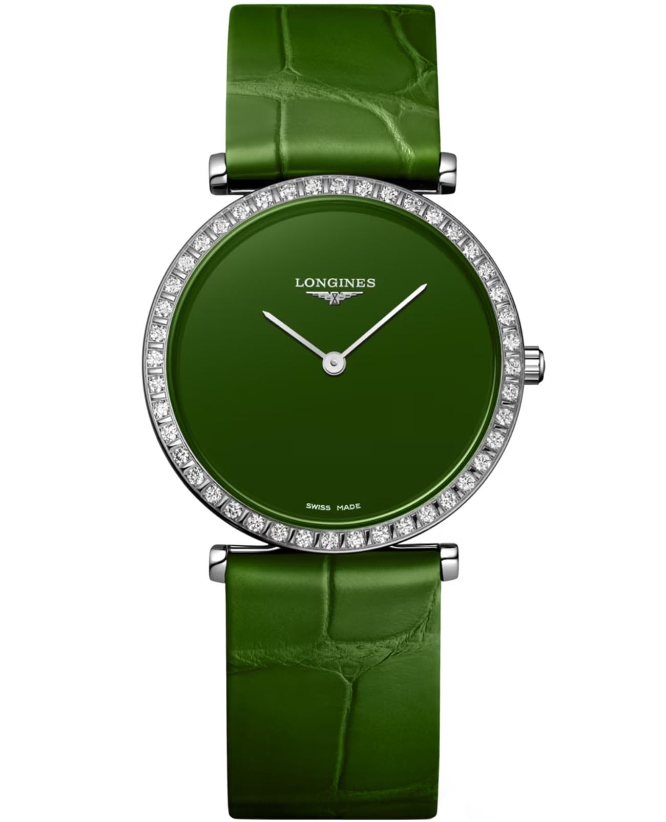 Longines Longines La Grande Classique L4.523.0.60.2  L45230602 кварцевые женские часы зеленый циферблат, браслет кожаный — вид спереди