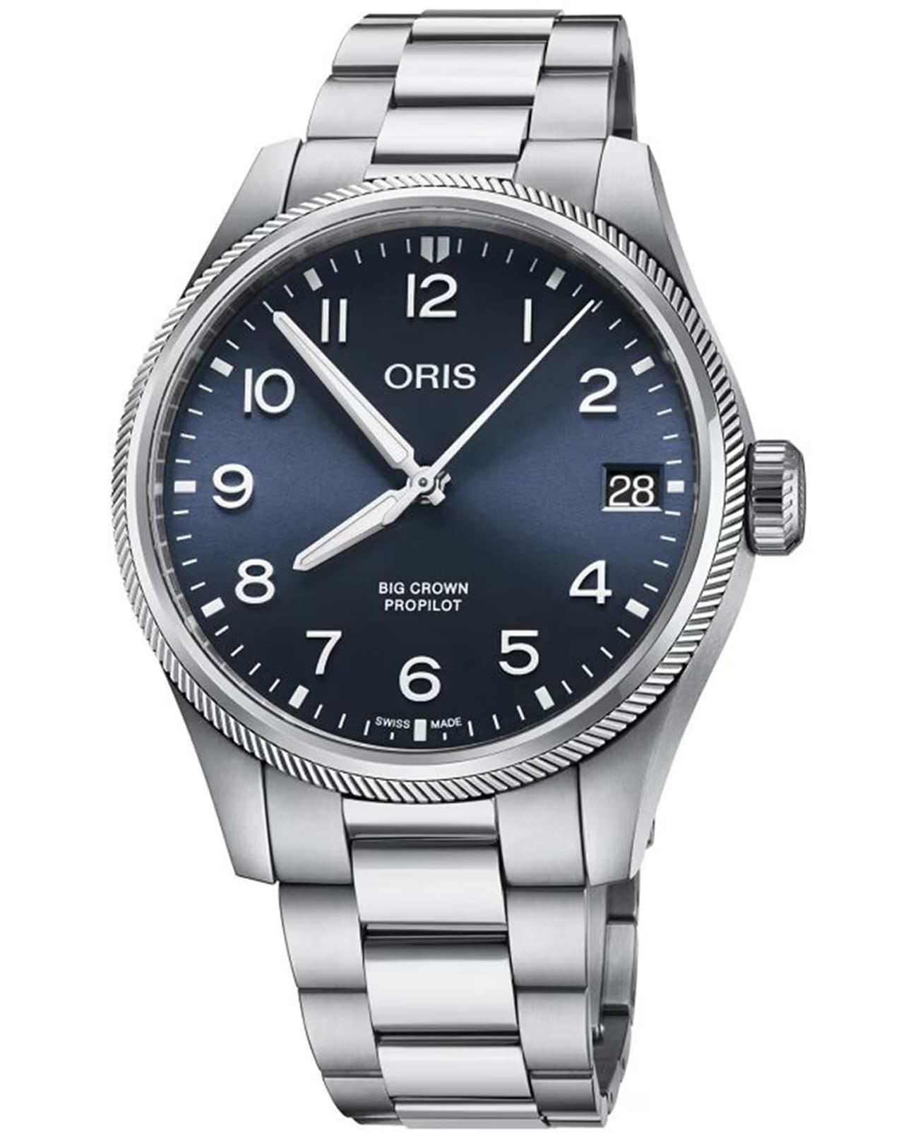 Oris Oris Propilot Big Crown Propilot Big Date 01 751 7761 4065-07 8 20 08P  01 751 7761 4065-07 8 20 08P механические мужские часы синий циферблат, браслет нержавеющая сталь — вид спереди