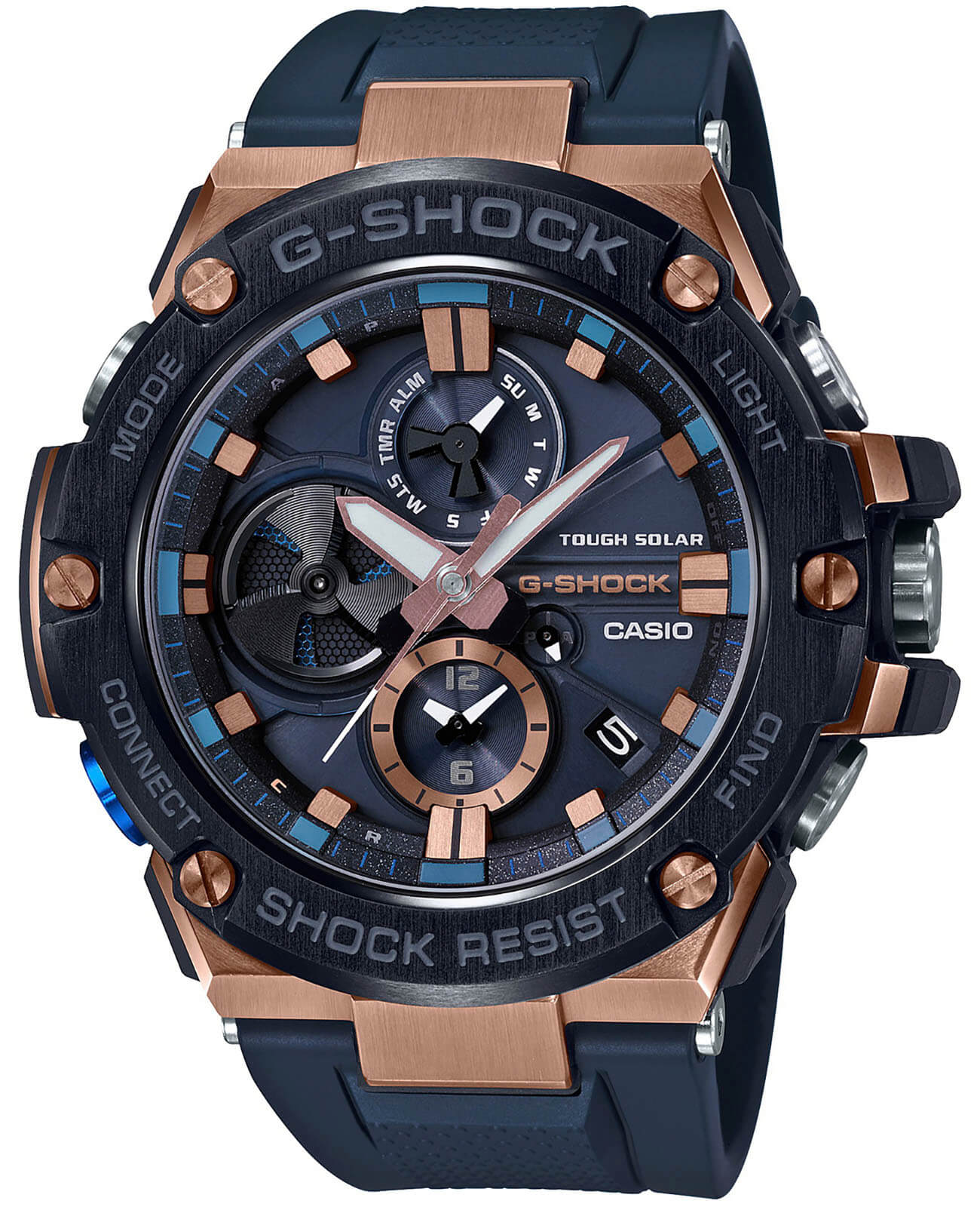 Casio Casio G-Shock GST-B100G-2A  GST-B100G-2AER электронные мужские часы синий циферблат, браслет пластик — вид спереди