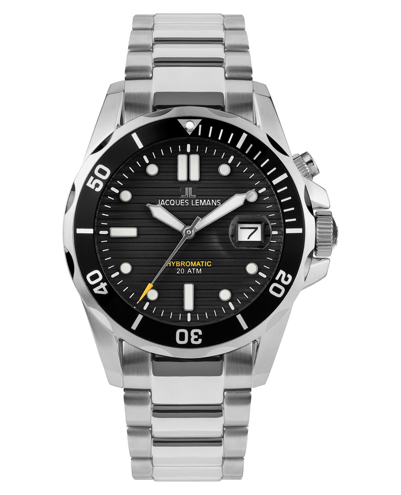 Jacques Lemans Jacques Lemans Hybromatic 1-2170G  1-2170G автокварц (кинетик) мужские часы черный циферблат, браслет нержавеющая сталь — вид спереди