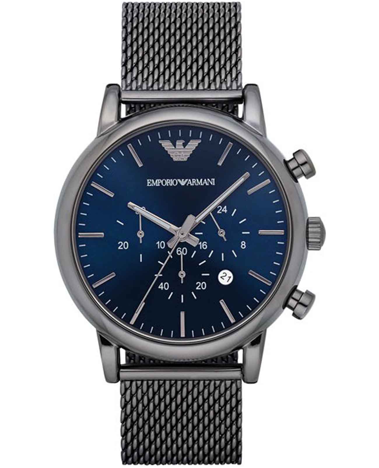 Emporio Armani Emporio Armani Luigi AR1979  AR1979 кварцевые мужские часы синий циферблат, браслет нержавеющая сталь с ip-покрытием — вид спереди