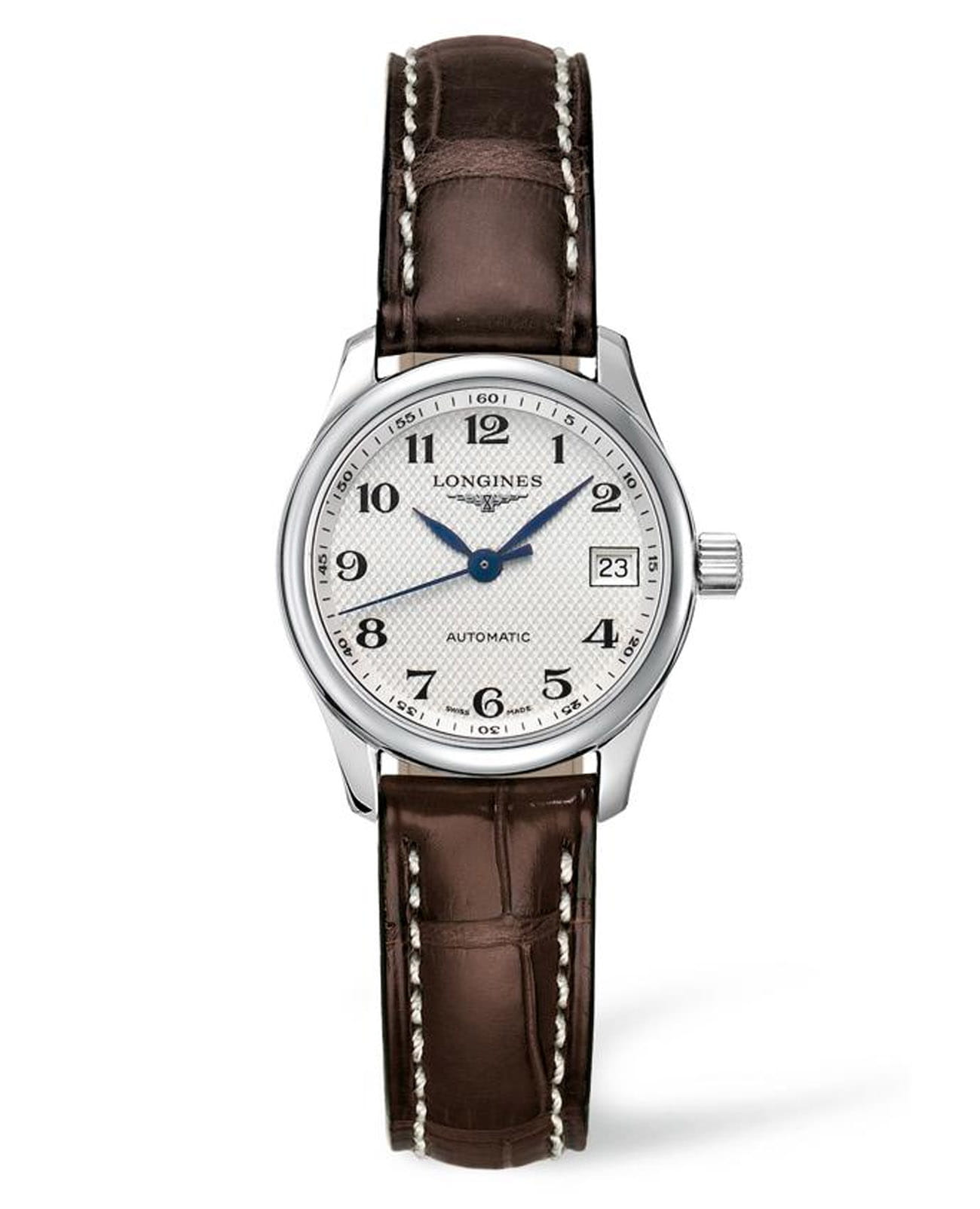 Longines Longines Master Collection L2.128.4.78.3  L21284783 механические женские часы серебристый циферблат, браслет кожаный — вид спереди