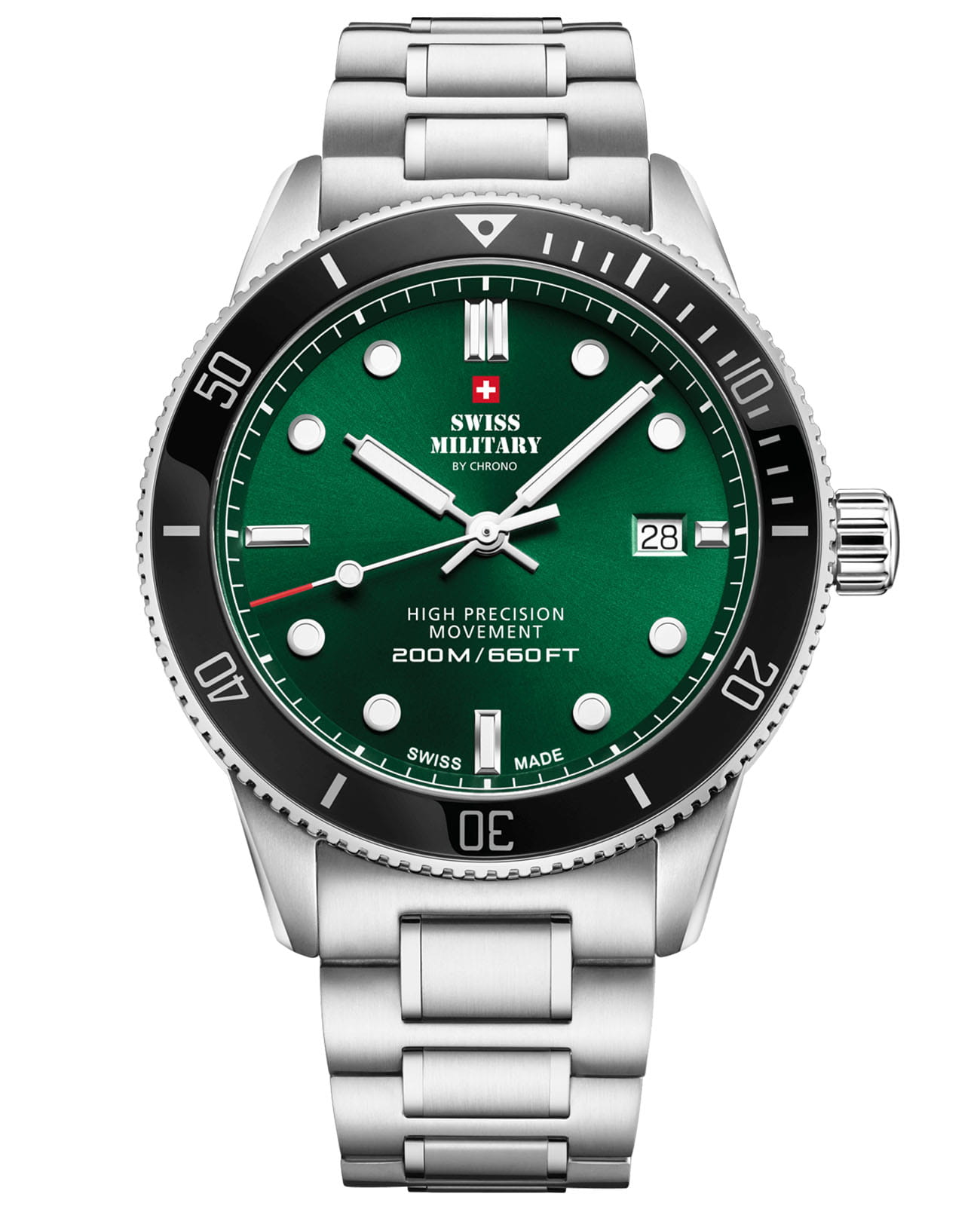Swiss Military by Chrono Swiss Military by Chrono Сверхточные SM34088.03  SM34088.03 кварцевые мужские часы зеленый циферблат, браслет нержавеющая сталь — вид спереди