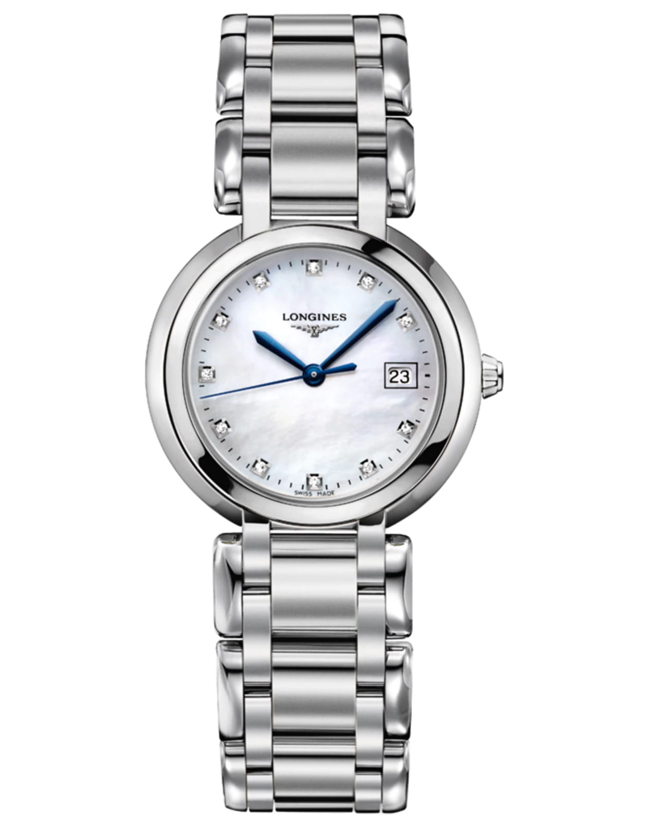Longines Longines PrimaLuna L8.112.4.87.6  L81124876 кварцевые женские часы серебристый циферблат, браслет нержавеющая сталь — вид спереди