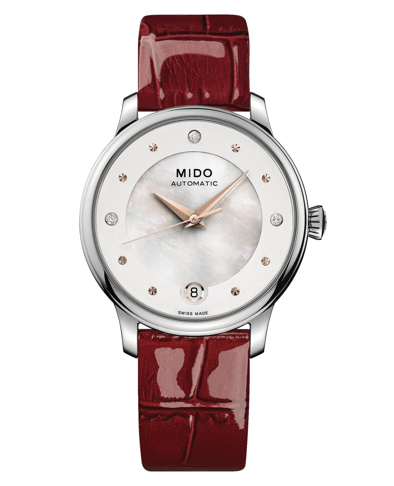 Mido Mido Baroncelli Lady Day & Night M039.207.16.106.00  M0392071610600 механические женские часы белый циферблат, браслет кожаный — вид спереди