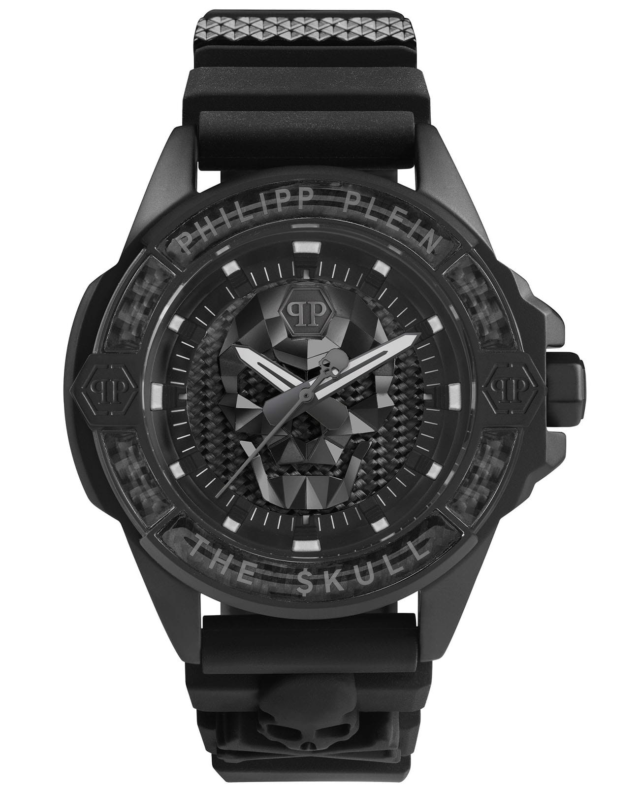 Philipp Plein Philipp Plein The Skull Carbon Fiber PWAAA2022  PWAAA2022 кварцевые мужские часы черный циферблат, браслет силикон — вид спереди