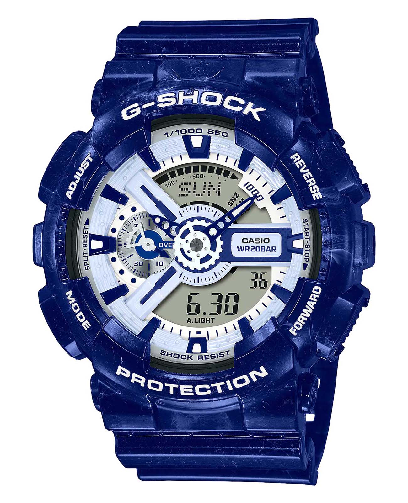 Casio Casio G-Shock GA-110BWP-2A GA-110 GA-110BWP-2A электронные мужские часы  циферблат, браслет пластик — вид спереди