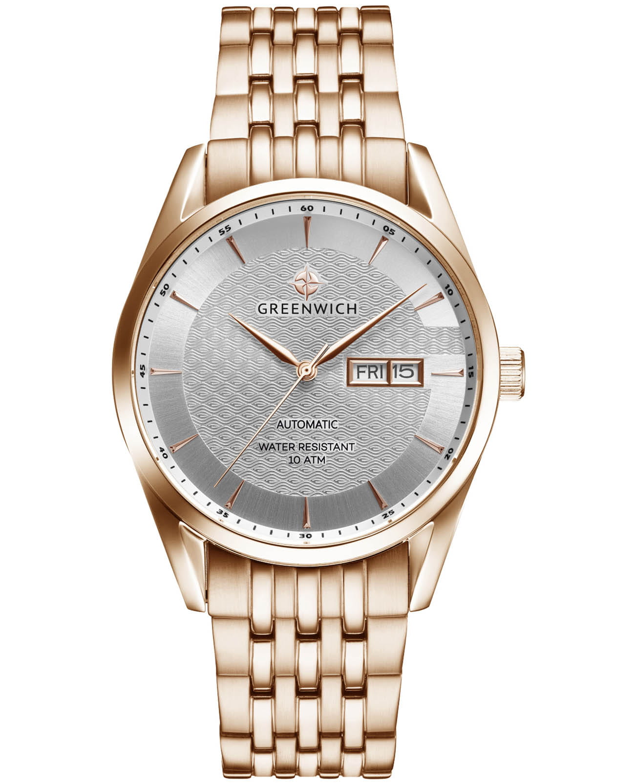 Greenwich Greenwich Good Luck Classic GW 074.40.33  GW 074.40.33 механические мужские часы серебристый циферблат, браслет сталь c pvd покрытием — вид спереди