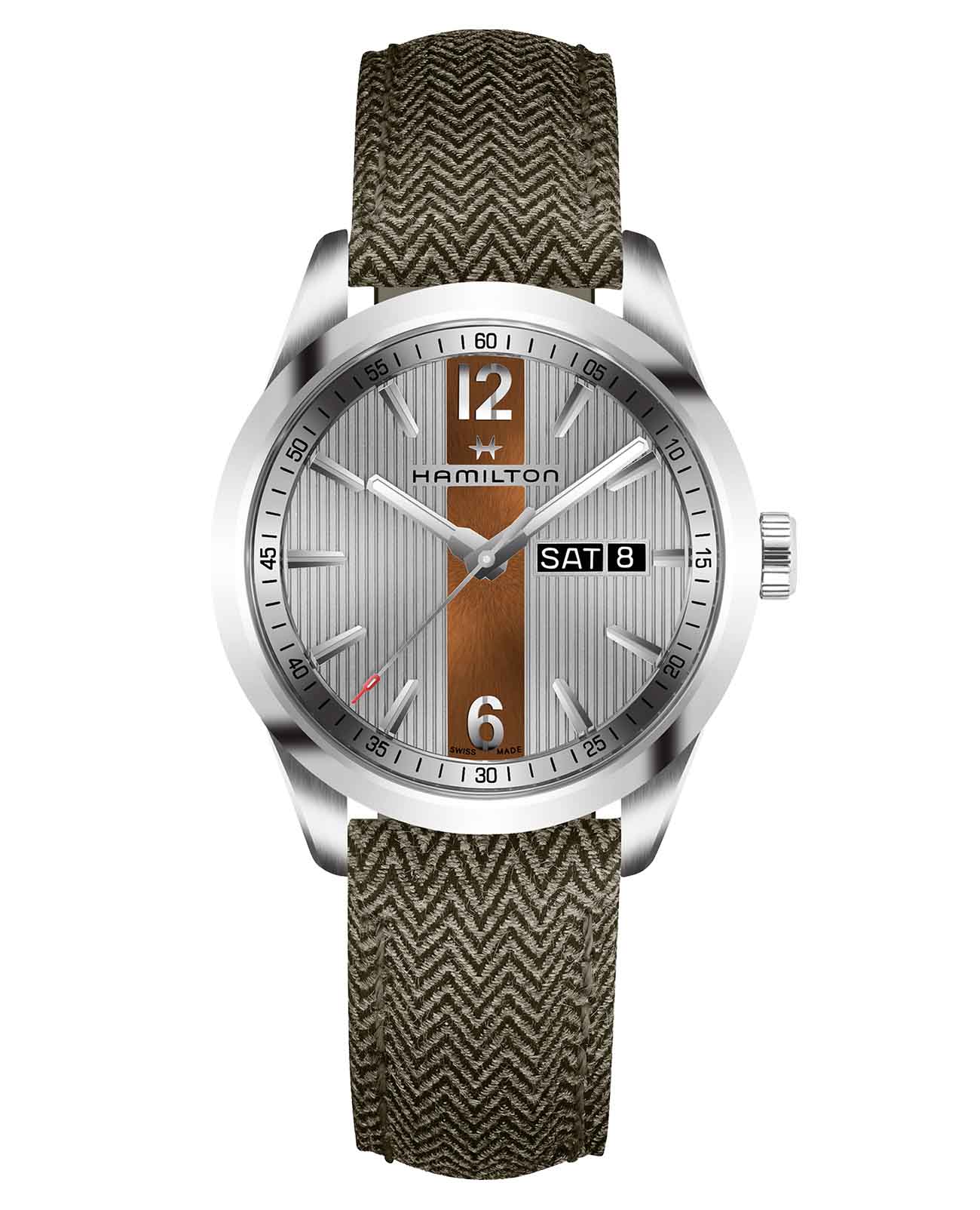 Hamilton Hamilton Broadway Day Date Quartz H43311985  H43311985 кварцевые мужские часы  циферблат, браслет тканевый — вид спереди