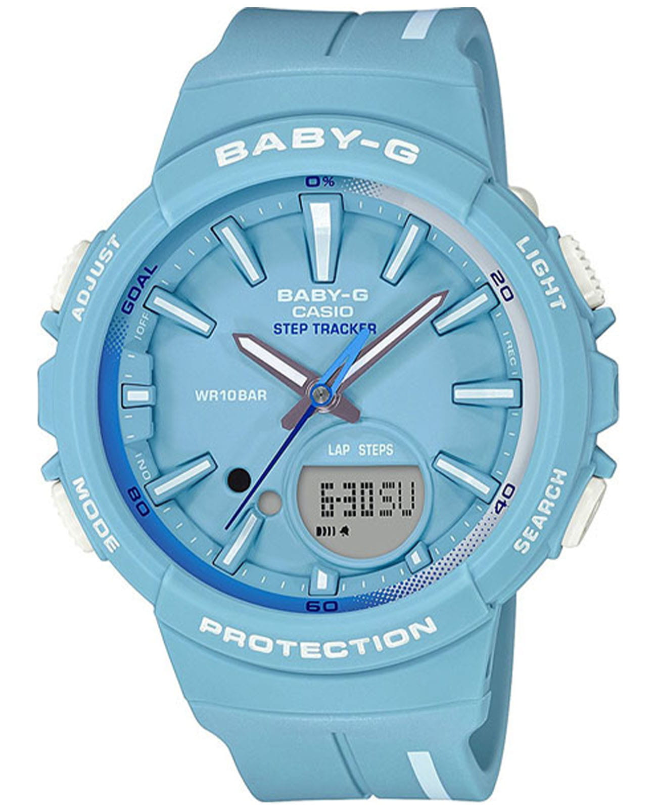 Casio Casio Baby-G Step Tracker BGS-100RT-2A  BGS-100RT-2A кварцевые женские часы голубой циферблат, браслет пластик — вид спереди