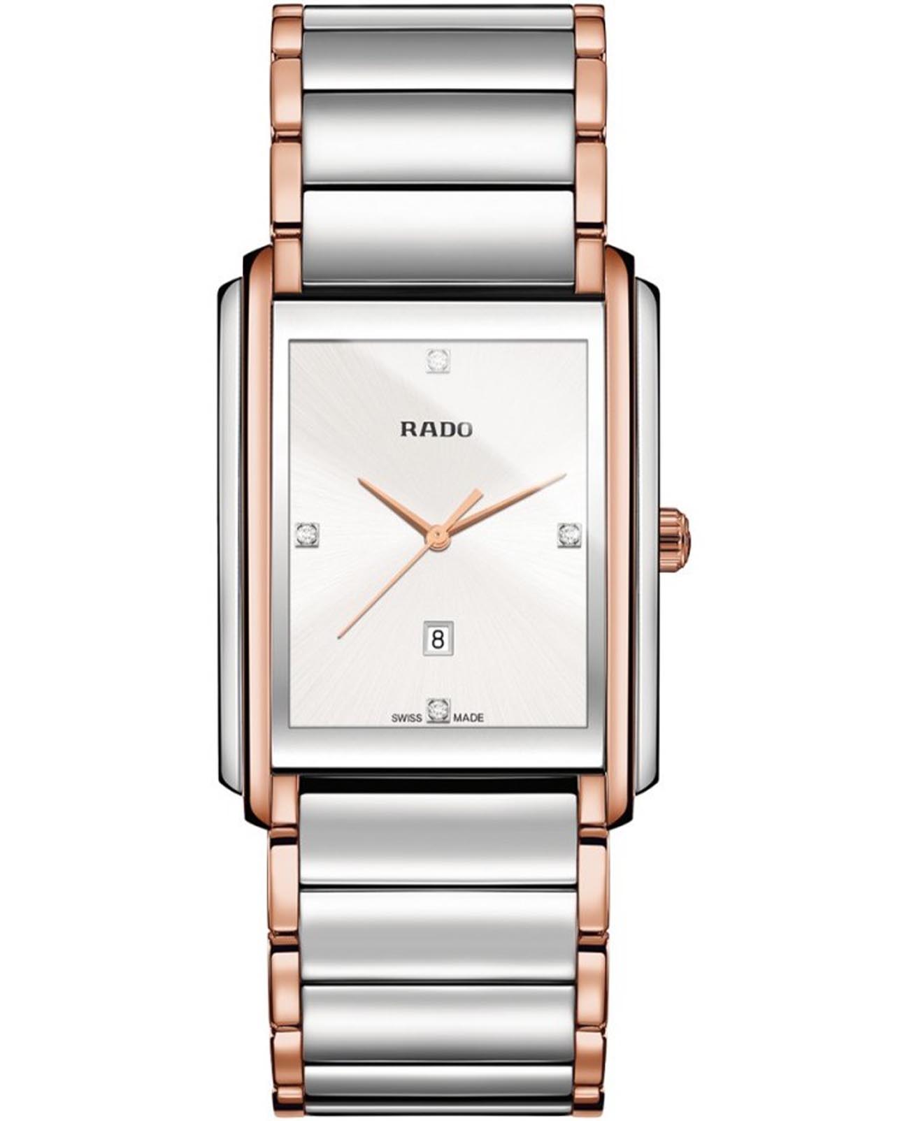 Rado Rado Integral Diamonds R20952713  R20952713 кварцевые женские часы белый циферблат, браслет сталь c pvd покрытием — вид спереди