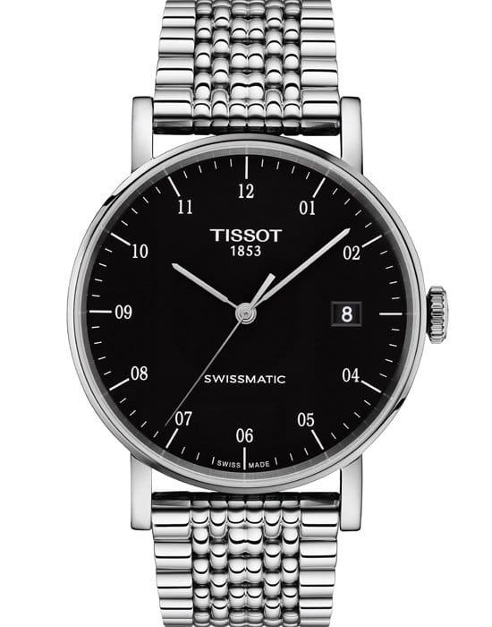 Tissot Tissot Everytime Swissmatic T109.407.11.052.00 Everytime T1094071105200 механические мужские часы черный циферблат, браслет  — вид спереди