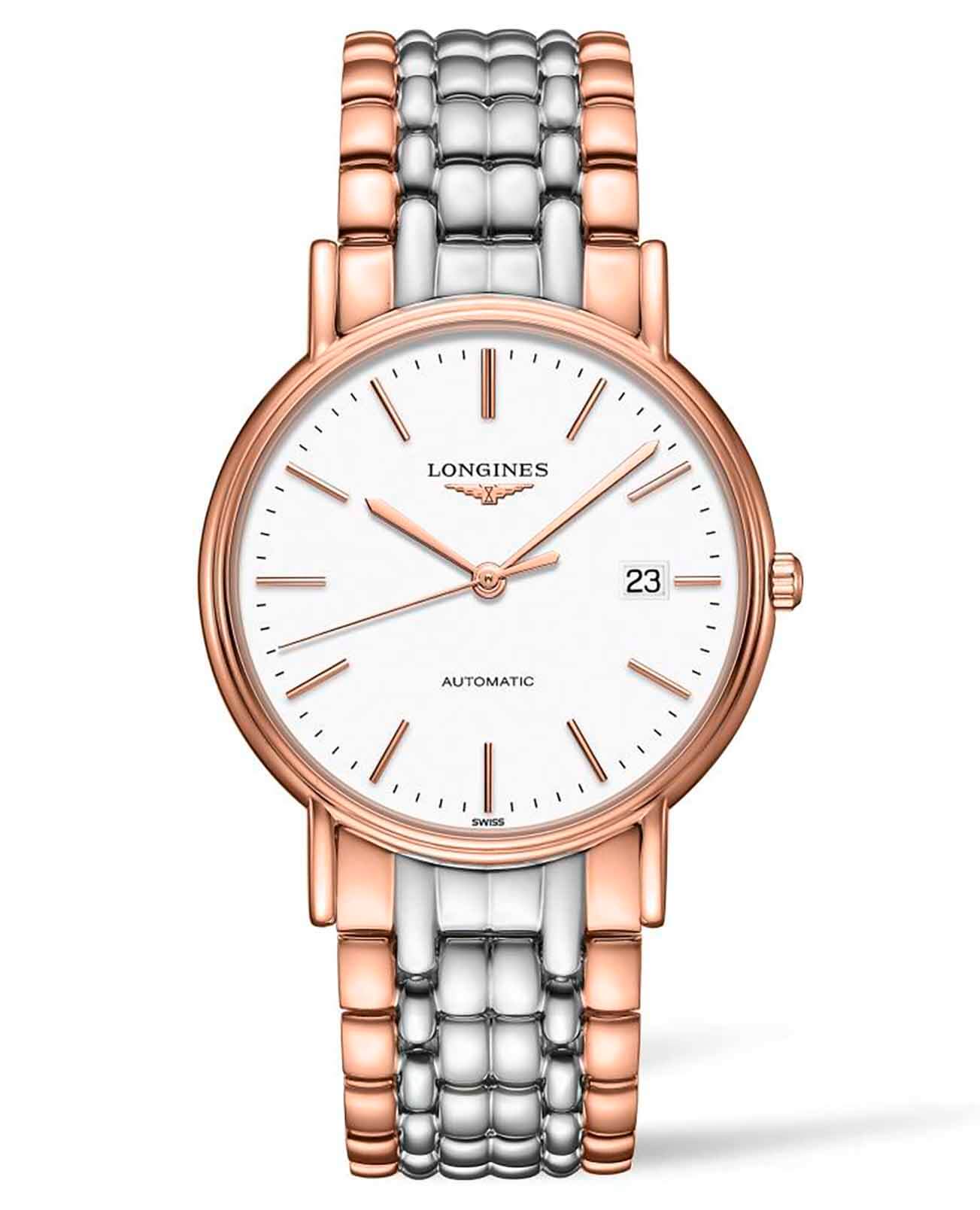 Longines Longines Presence L4.921.1.12.7  L49211127 механические женские часы белый циферблат, браслет сталь c pvd покрытием — вид спереди