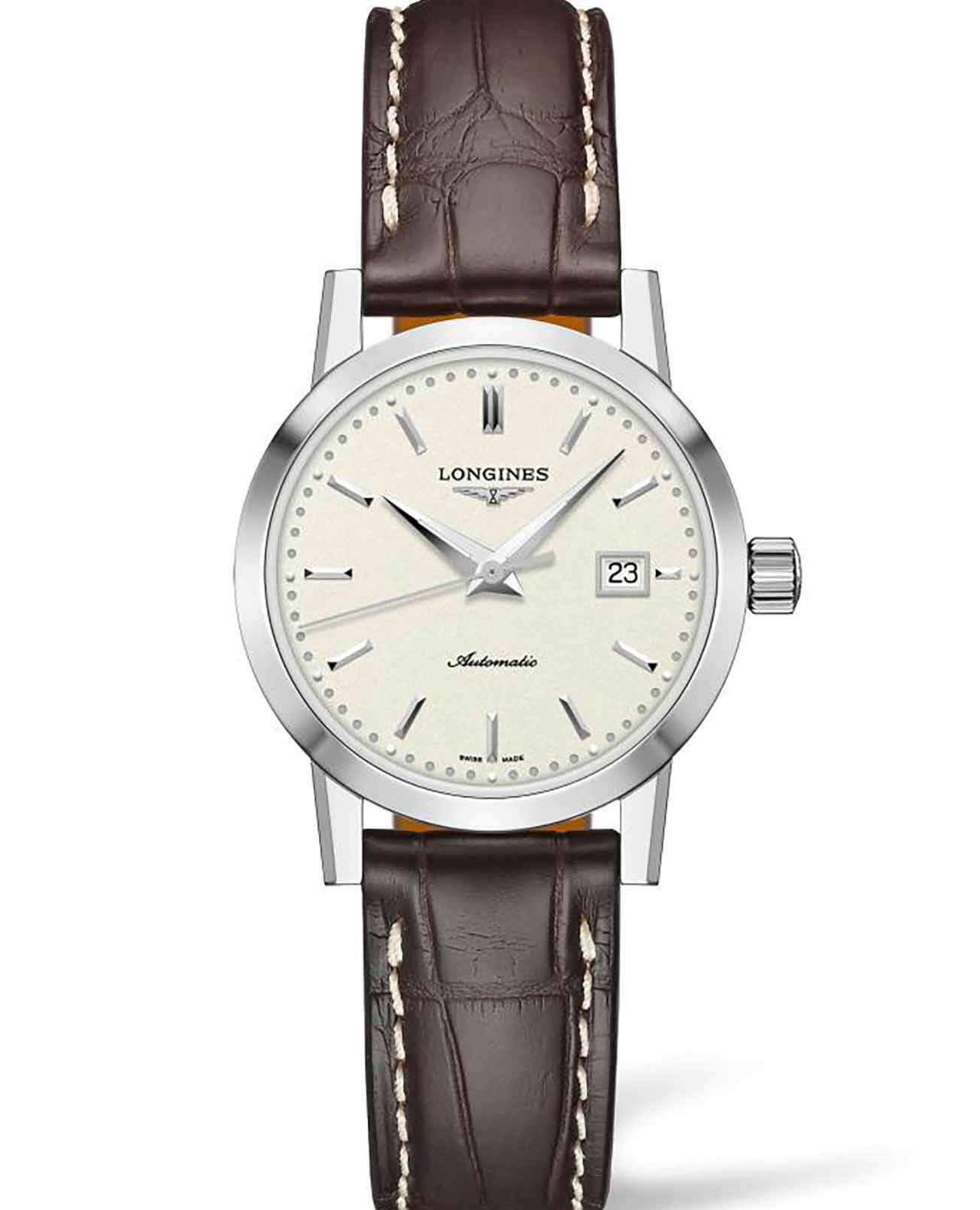 Longines Longines 1832 L4.325.4.92.2  L43254922 механические женские часы белый циферблат, браслет кожаный — вид спереди