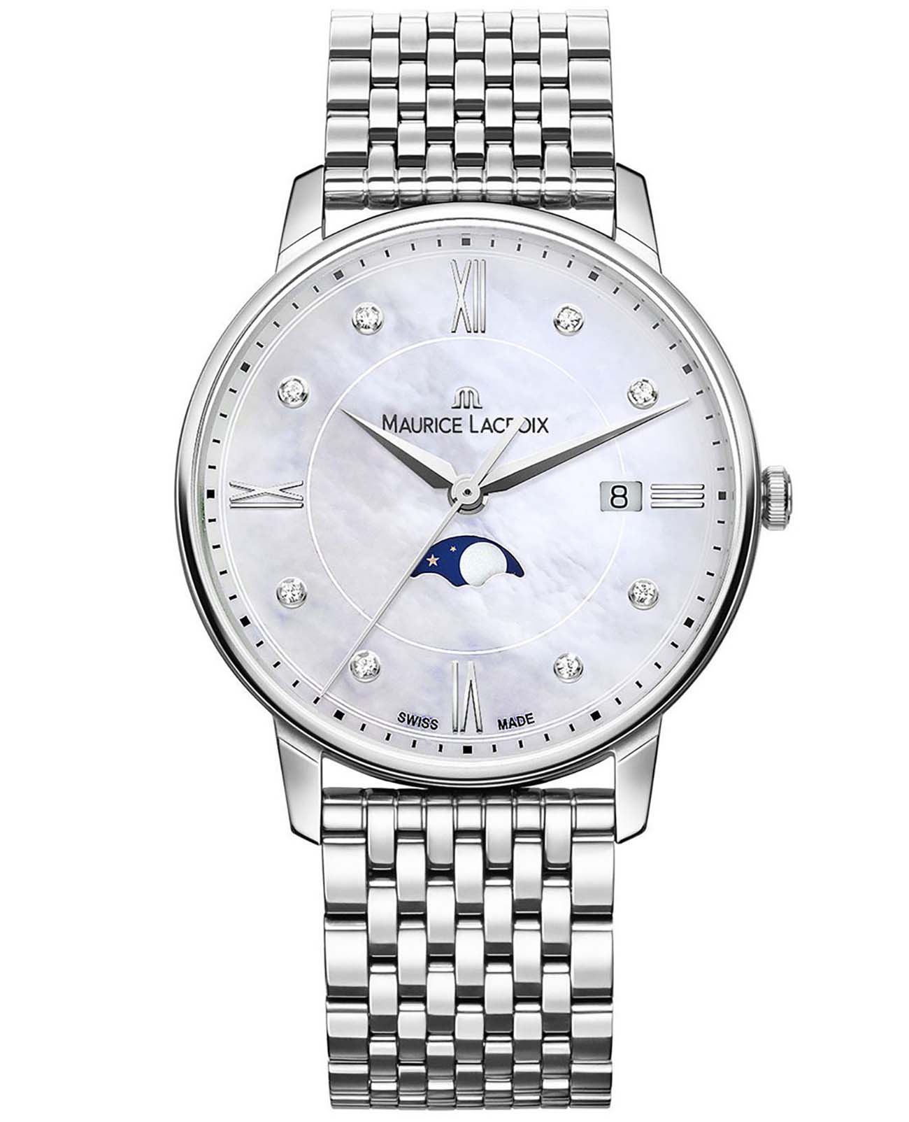 Maurice Lacroix Maurice Lacroix Eliros Moonphase EL1096-SS002-170-1  EL1096-SS002-170-1 кварцевые женские часы перламутровый циферблат, браслет нержавеющая сталь — вид спереди