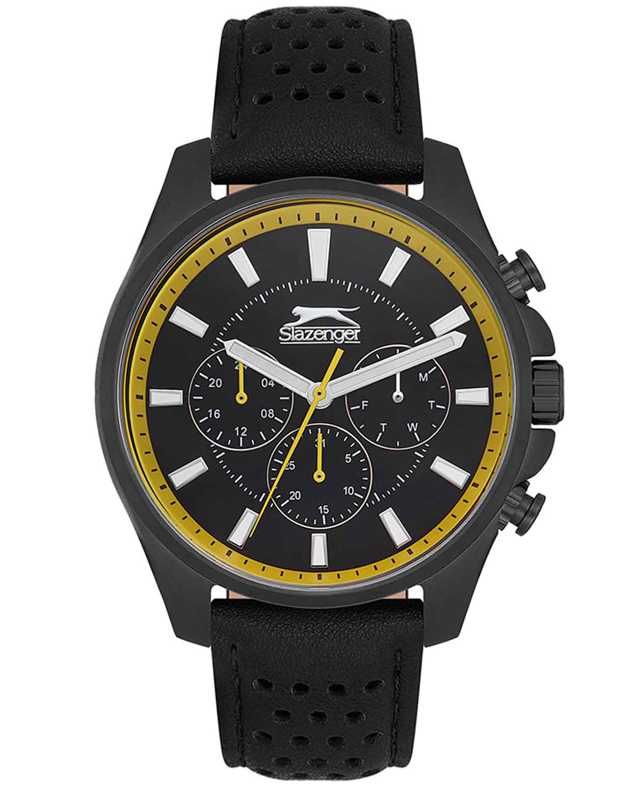 Slazenger Slazenger SL.09.2134.2.02  SL.09.2134.2.02 кварцевые мужские часы черный циферблат, браслет кожаный — вид спереди