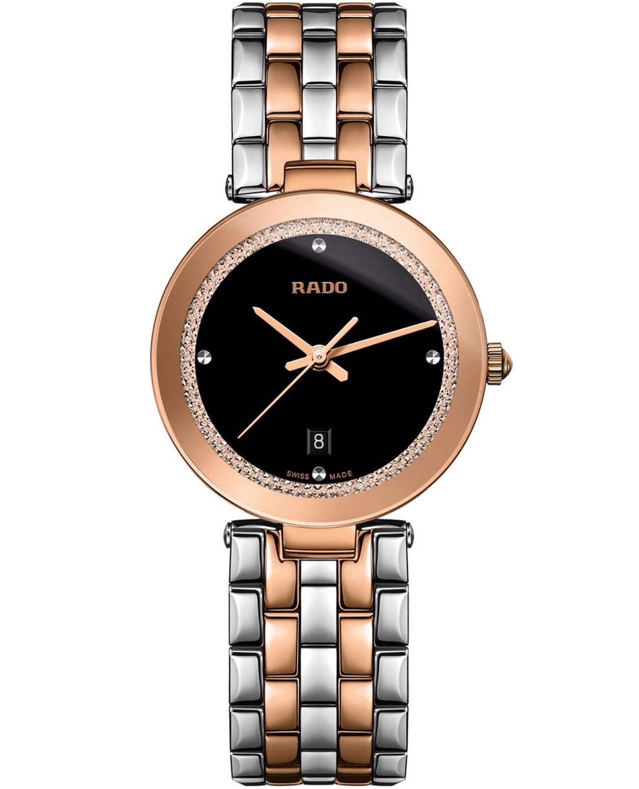 Rado Rado Florence R48873173  R48873173 кварцевые женские часы черный циферблат, браслет нержавеющая сталь с pvd-покрытием — вид спереди