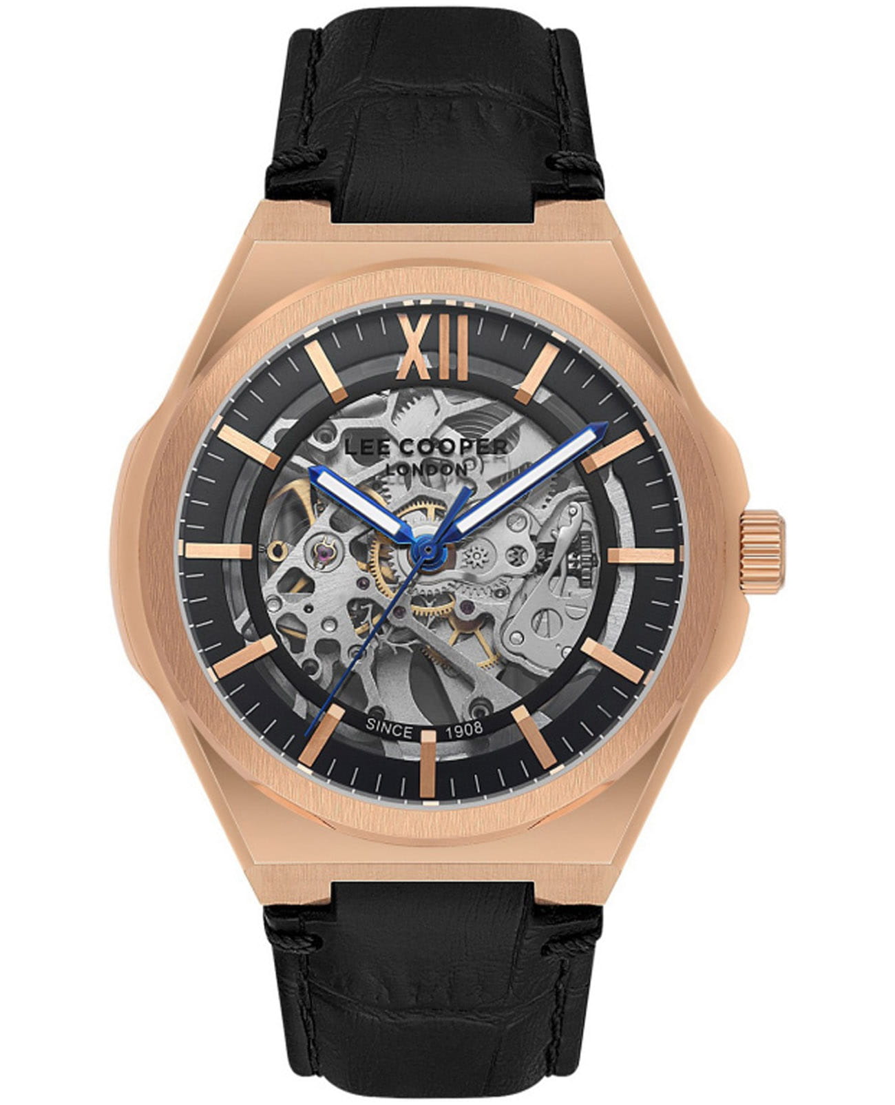 Lee Cooper Lee Cooper LC08050.451  LC08050.451 механические мужские часы черный циферблат, браслет кожаный — вид спереди