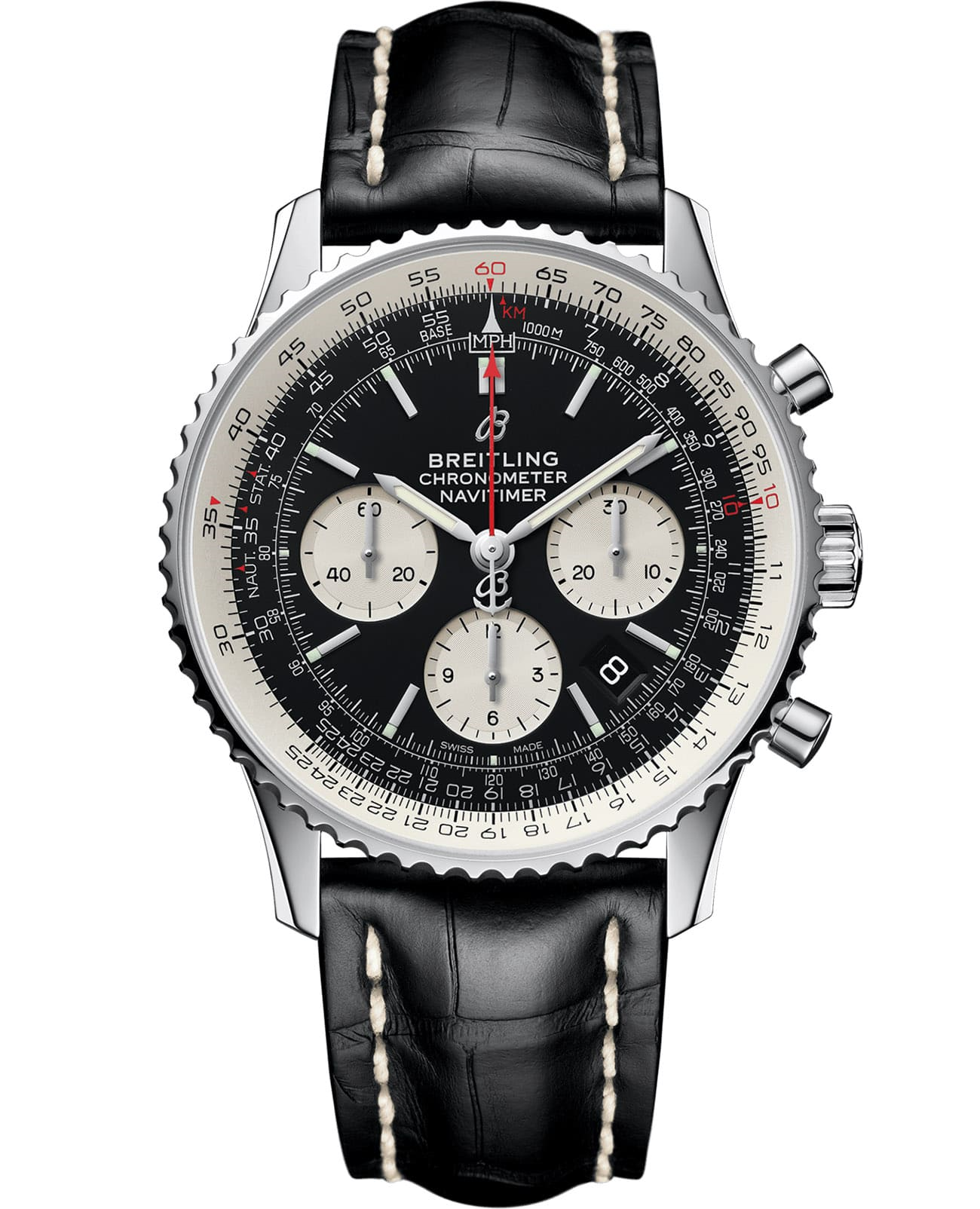 Breitling Breitling Navitimer B01 Chronograph 43  AB0121211B1P1  AB0121211B1P1 механические мужские часы  циферблат, браслет кожаный — вид спереди