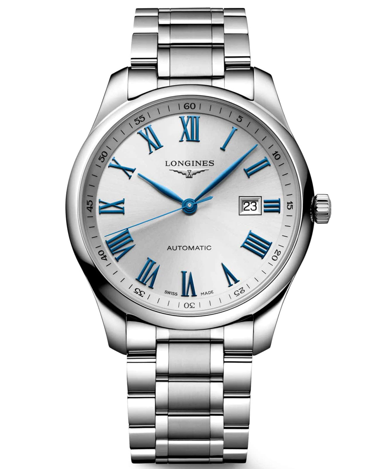 Longines Longines Master Collection L2.893.4.79.6  L28934796 механические мужские часы серебристый циферблат, браслет нержавеющая сталь — вид спереди