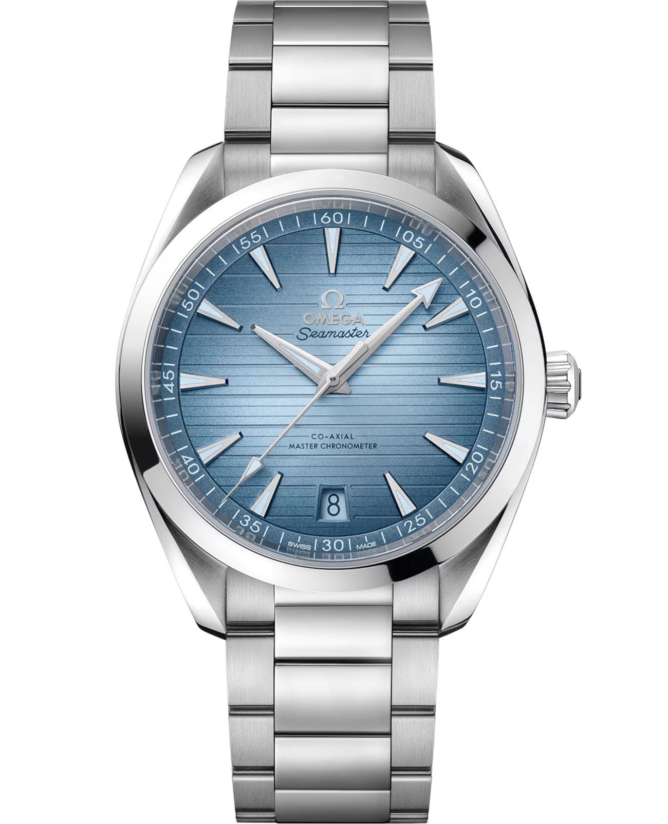 Omega Omega Seamaster Aqua Terra 220.10.41.21.03.005 Aqua Terra 22010412103005 механические мужские часы голубой циферблат, браслет нержавеющая сталь — вид спереди