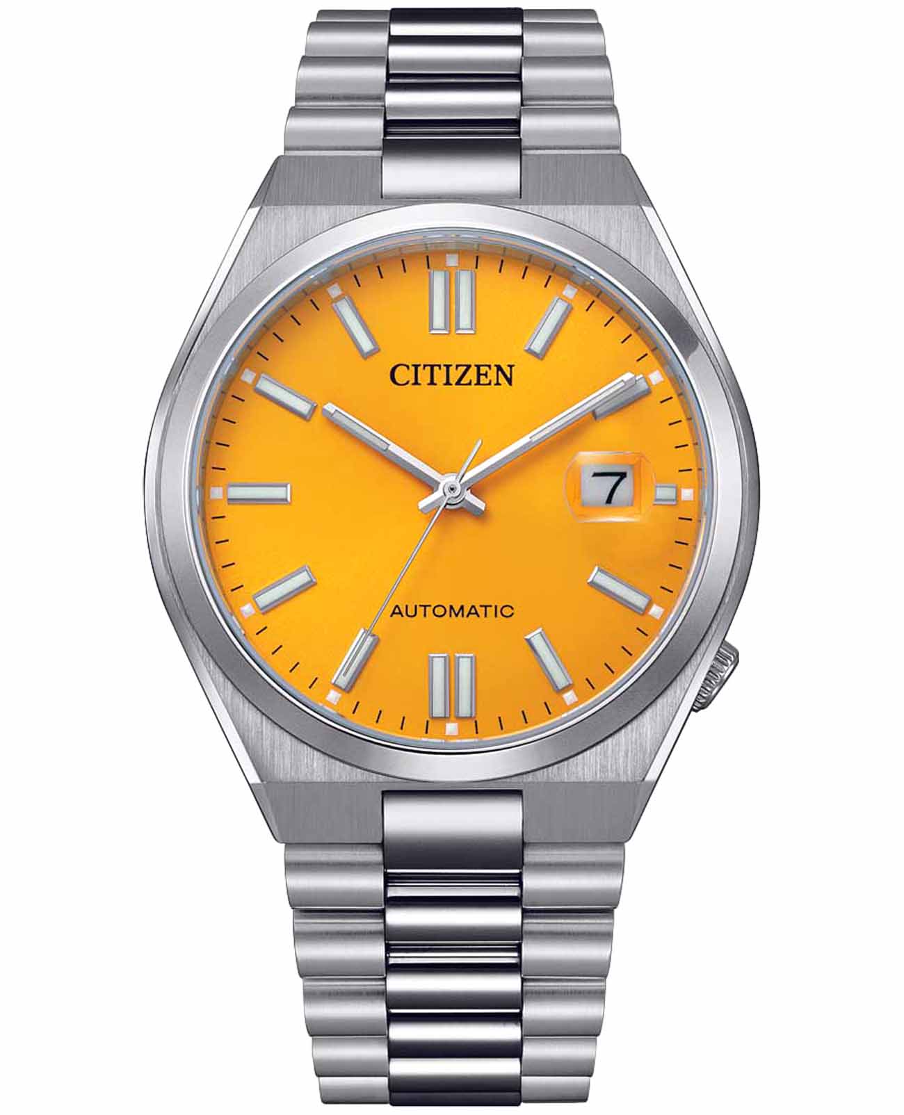 Citizen Citizen Tsuyosa NJ0150-81Z  NJ0150-81Z механические мужские часы желтый циферблат, браслет нержавеющая сталь — вид спереди