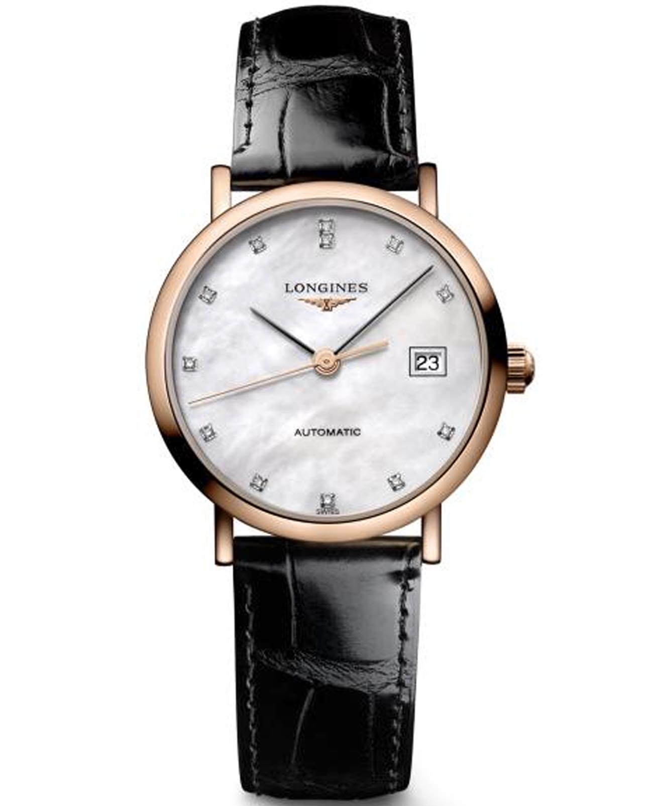 Longines Longines Elegant Collection L4.378.8.87.4  L43788874 механические женские часы перламутровый циферблат, браслет кожаный — вид спереди