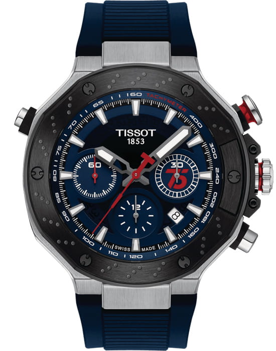 Tissot Tissot T-Race MotoGP™ Automatic Chronograph 2024 Limited Edition T141.427.27.041.00 T Race T1414272704100 кварцевые мужские часы синий циферблат, браслет каучук — вид спереди