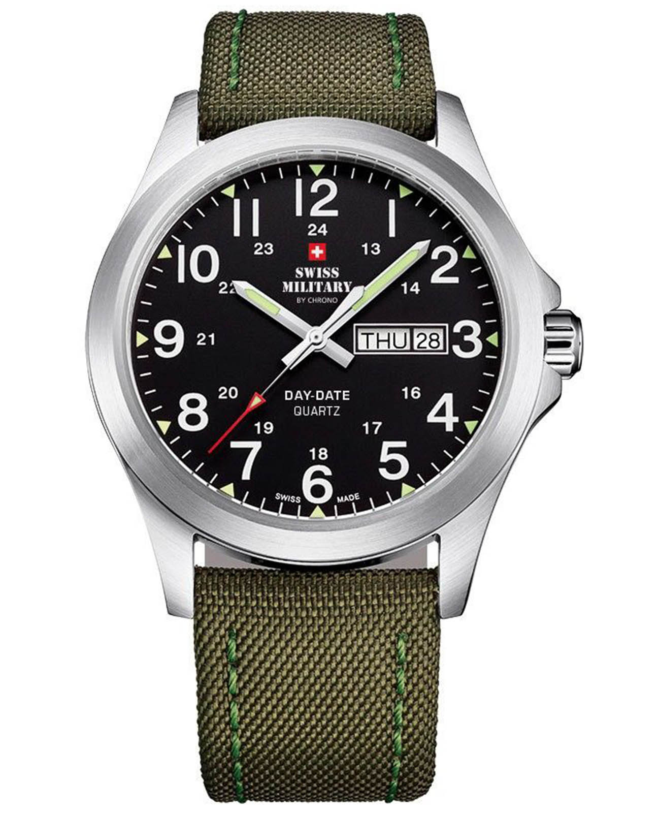Swiss Military by Chrono Swiss Military by Chrono Day Date SMP36040.05  SMP36040.05 кварцевые мужские часы черный циферблат, браслет тканевый — вид спереди