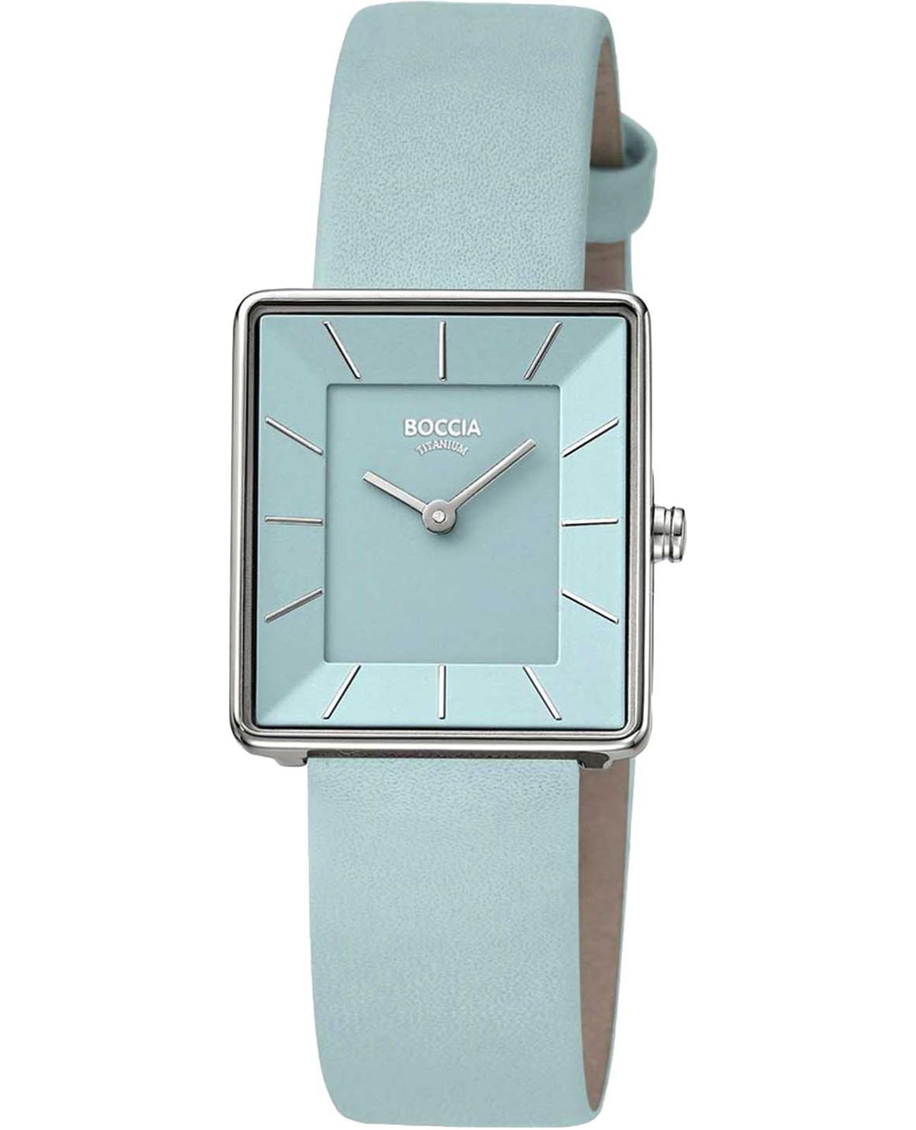 Boccia Titanium Boccia Titanium Rectangular 3351-02  3351-02 кварцевые женские часы голубой циферблат, браслет кожаный — вид спереди