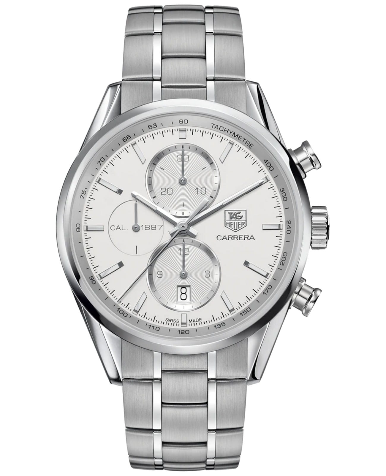 TAG Heuer TAG Heuer Carrera CAR2111.BA0724  CAR2111.BA0724 механические мужские часы белый циферблат, браслет нержавеющая сталь — вид спереди