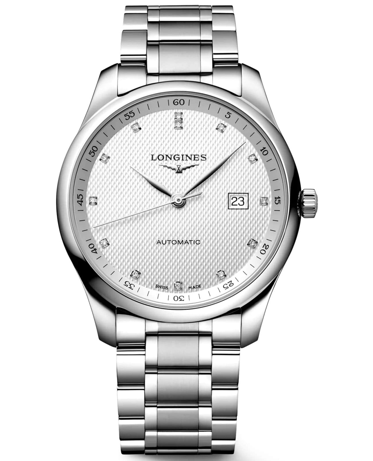 Longines Longines Master Collection L2.893.4.77.6  L28934776 механические мужские часы серебристый циферблат, браслет нержавеющая сталь — вид спереди