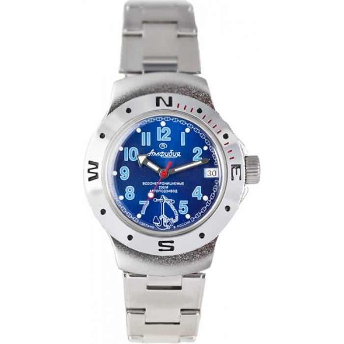 Восток Восток Амфибия 60382  60382 механические мужские часы синий циферблат, браслет  — вид спереди