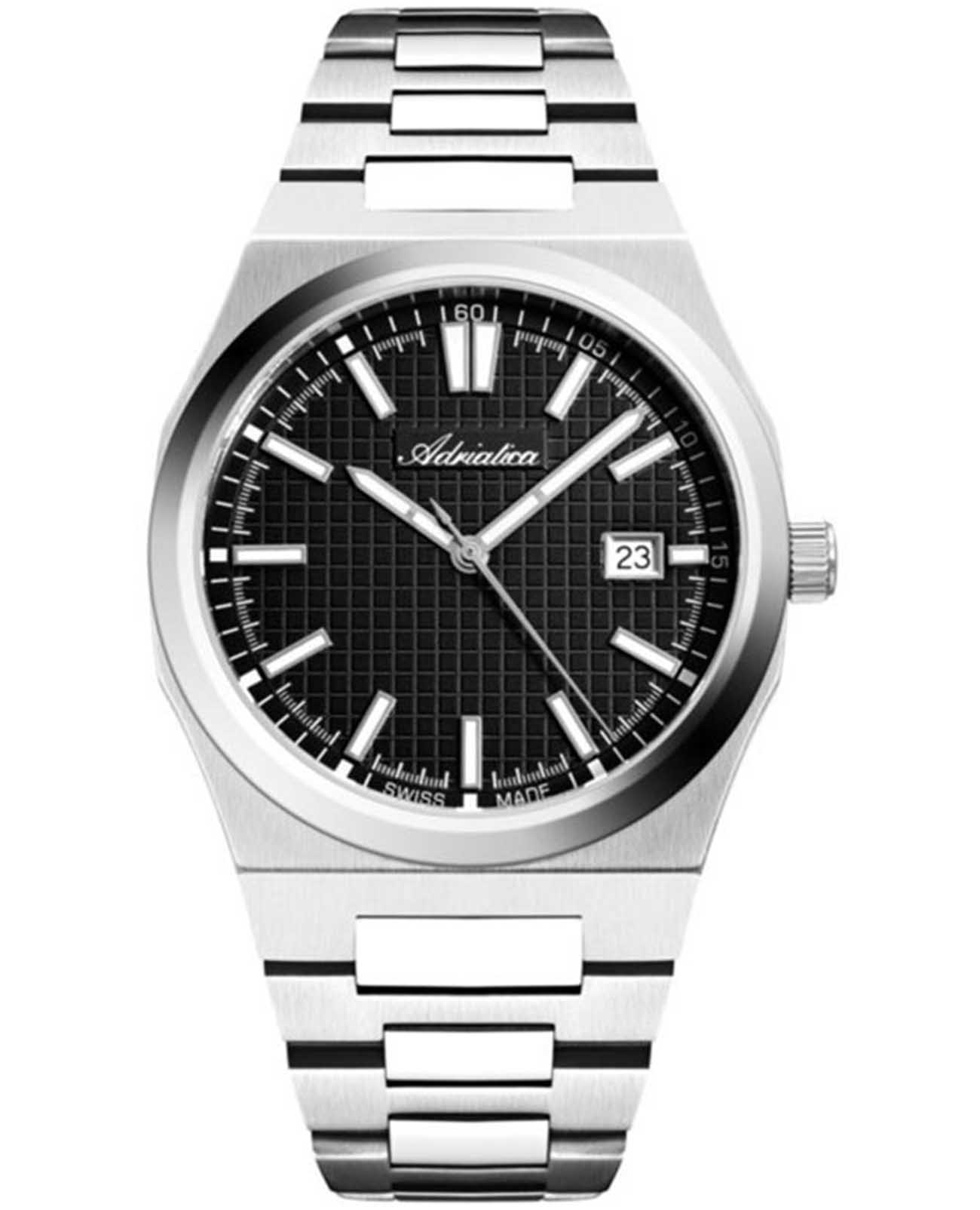 Adriatica Adriatica Premiere A8326.5114Q  A8326.5114Q кварцевые мужские часы черный циферблат, браслет нержавеющая сталь — вид спереди