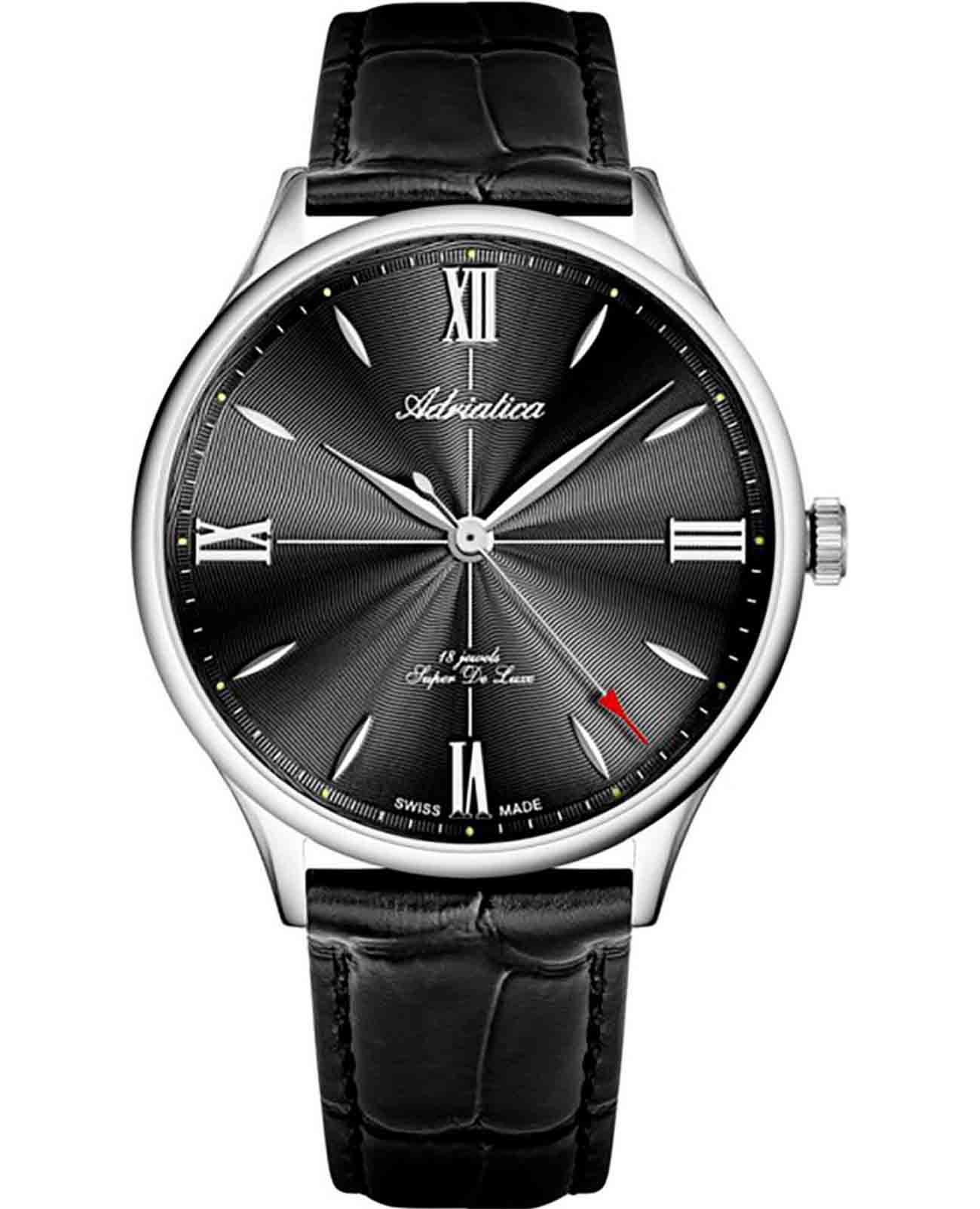 Adriatica Adriatica Super De Luxe A1230.5264MXL  A1230.5264MXL механические мужские часы черный циферблат, браслет кожаный — вид спереди