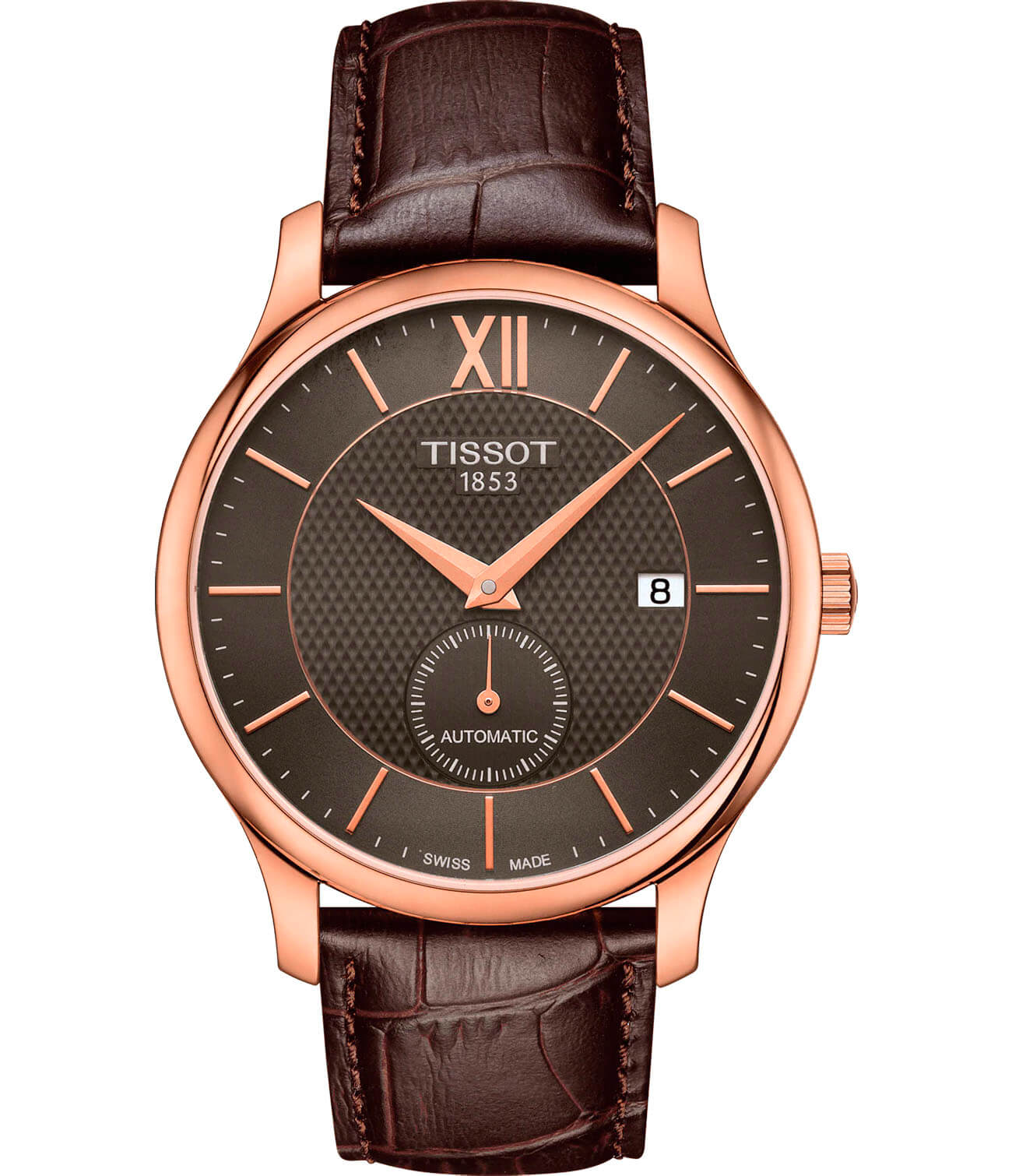Tissot Tissot Tradition Automatic Small Second T063.428.36.068.00 Tradition T0634283606800 механические мужские часы коричневый циферблат, браслет кожаный — вид спереди