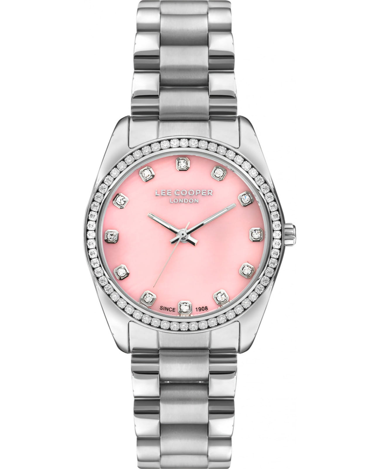 Lee Cooper Lee Cooper LC07478.380  LC07478.380 кварцевые женские часы розовый циферблат, браслет нержавеющая сталь — вид спереди