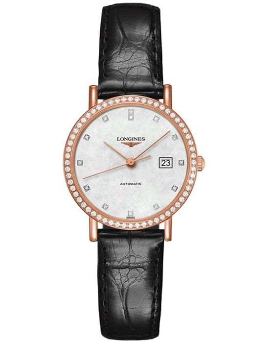 Longines Longines Elegant Collection L4.287.9.87.0  L42879870 механические женские часы перламутровый циферблат, браслет кожаный — вид спереди
