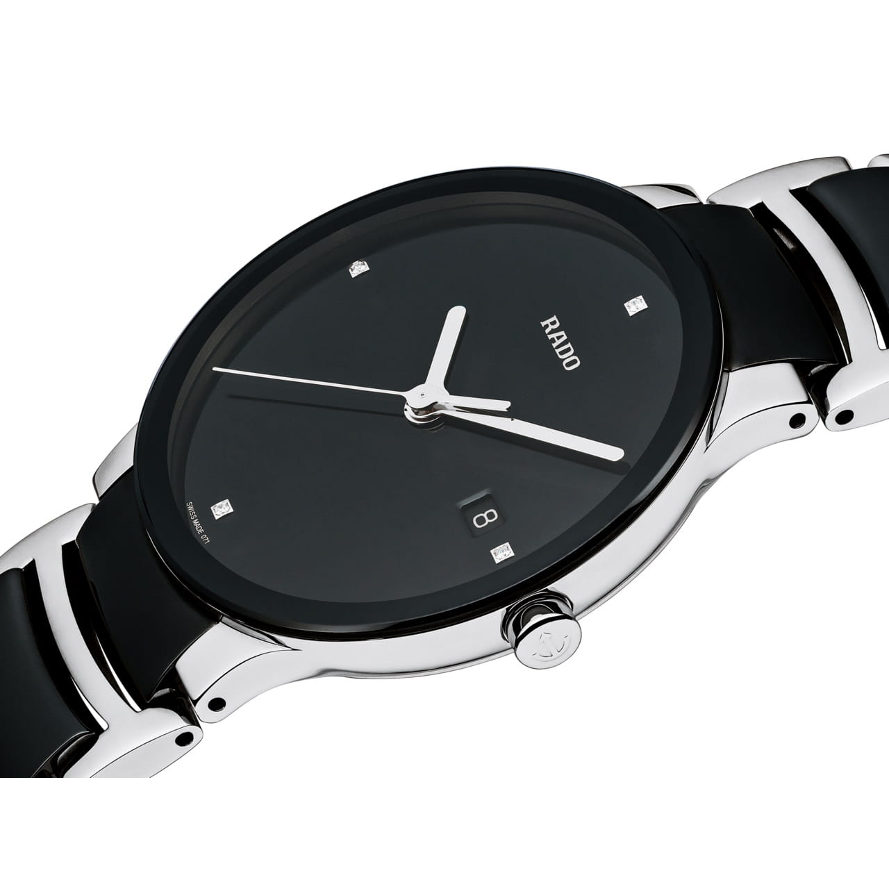 Rado Rado Centrix Diamonds R30934712, centrix швейцария мужские часы на браслете сталь + керамические вставки боковой вид
