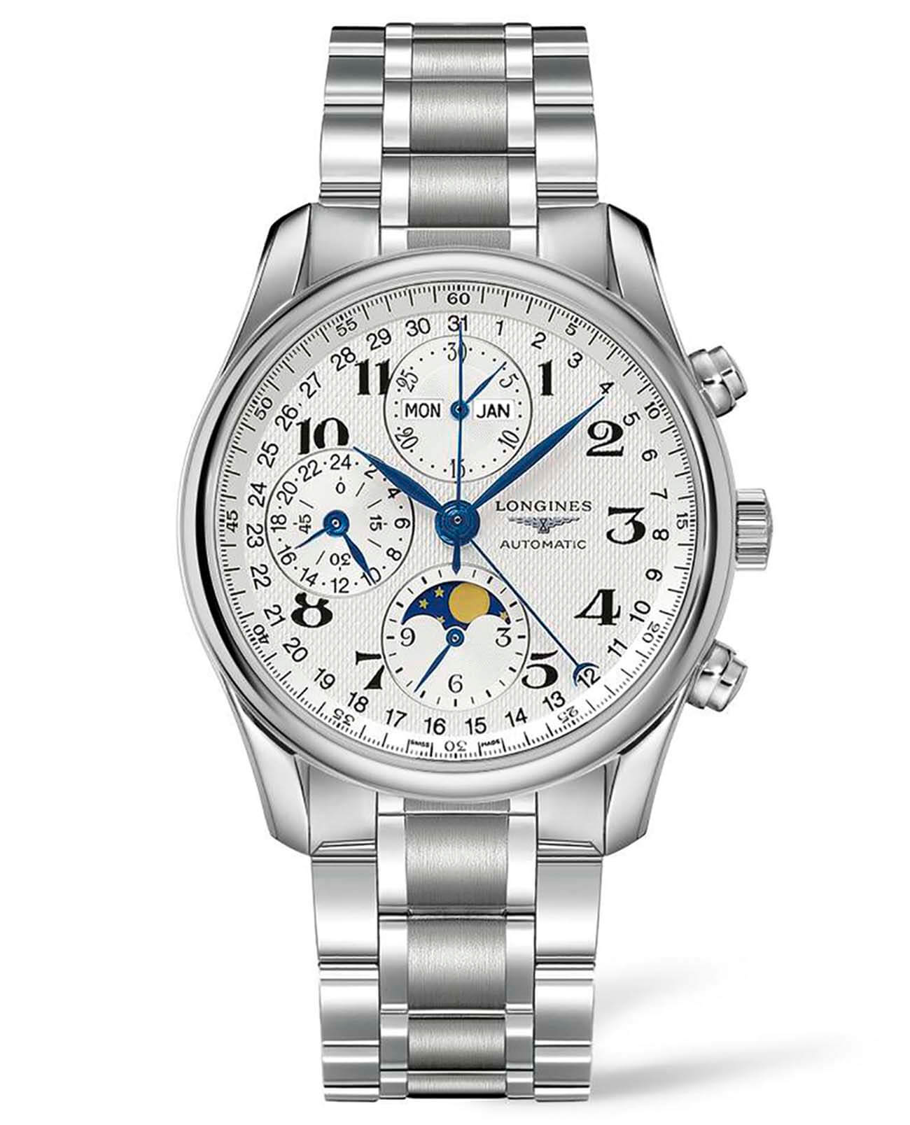 Longines Longines Master Collection L2.673.4.78.6  L26734786 кварцевые мужские часы серебристый циферблат, браслет нержавеющая сталь — вид спереди