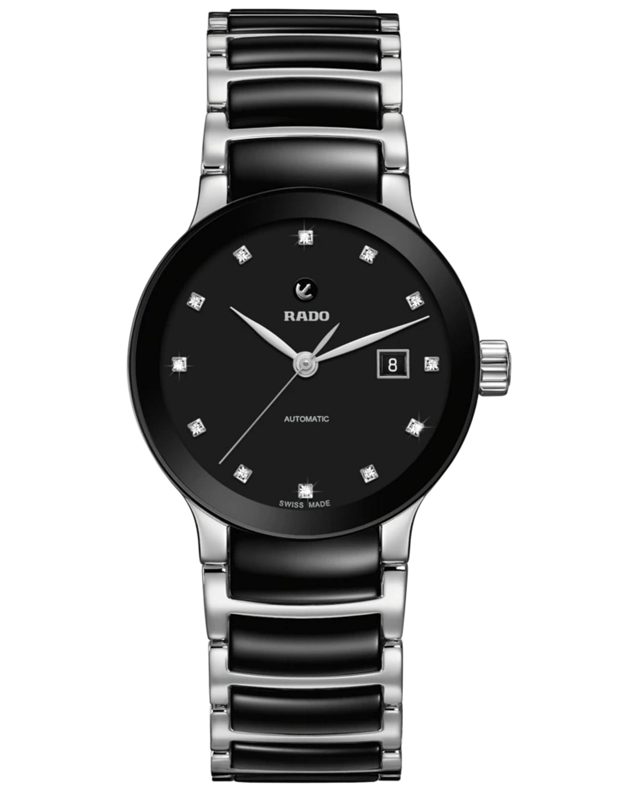Rado Rado Centrix Automatic Diamonds R30009752 Automatic R30009752 механические женские часы черный циферблат, браслет сталь + керамические вставки — вид спереди