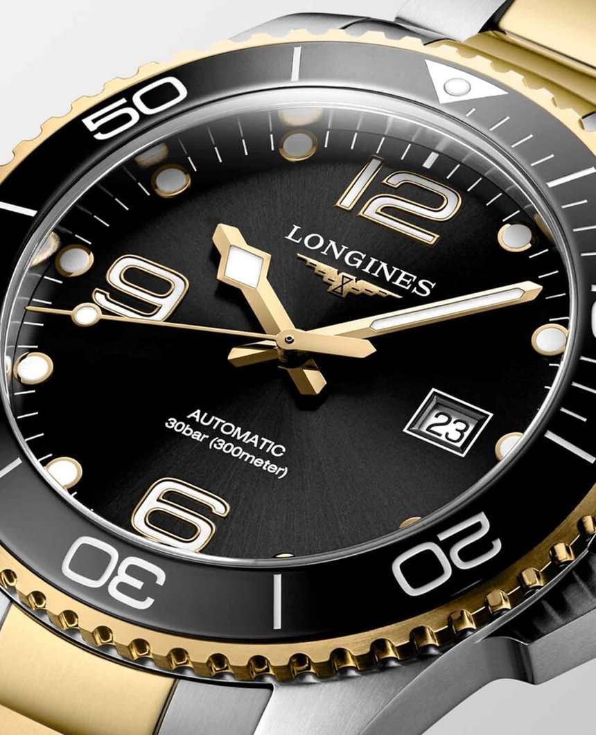 Longines Longines HydroConquest L3.782.3.56.7 механические мужские часы часы крупный план черный циферблата