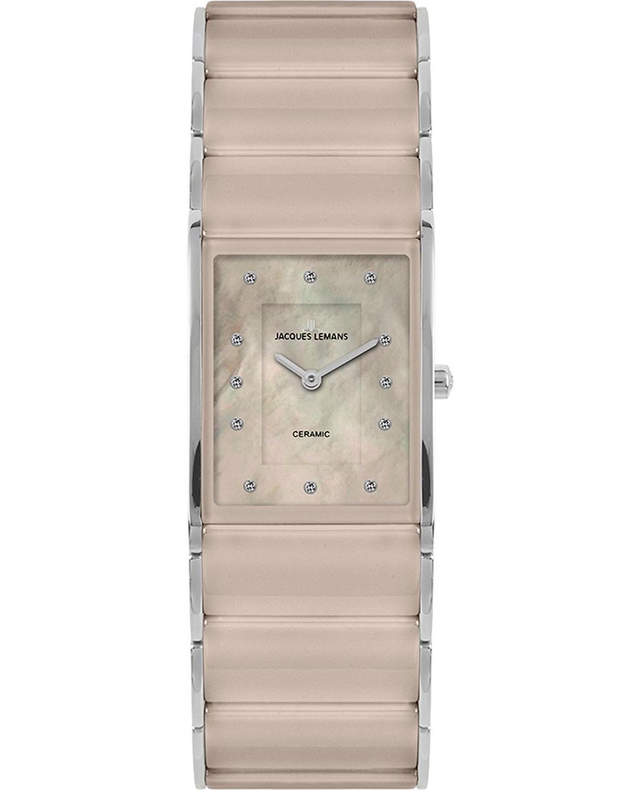 Jacques Lemans Jacques Lemans High Tech Ceramic 1-1940N  1-1940N кварцевые женские часы перламутровый циферблат, браслет сталь + керамические вставки — вид спереди