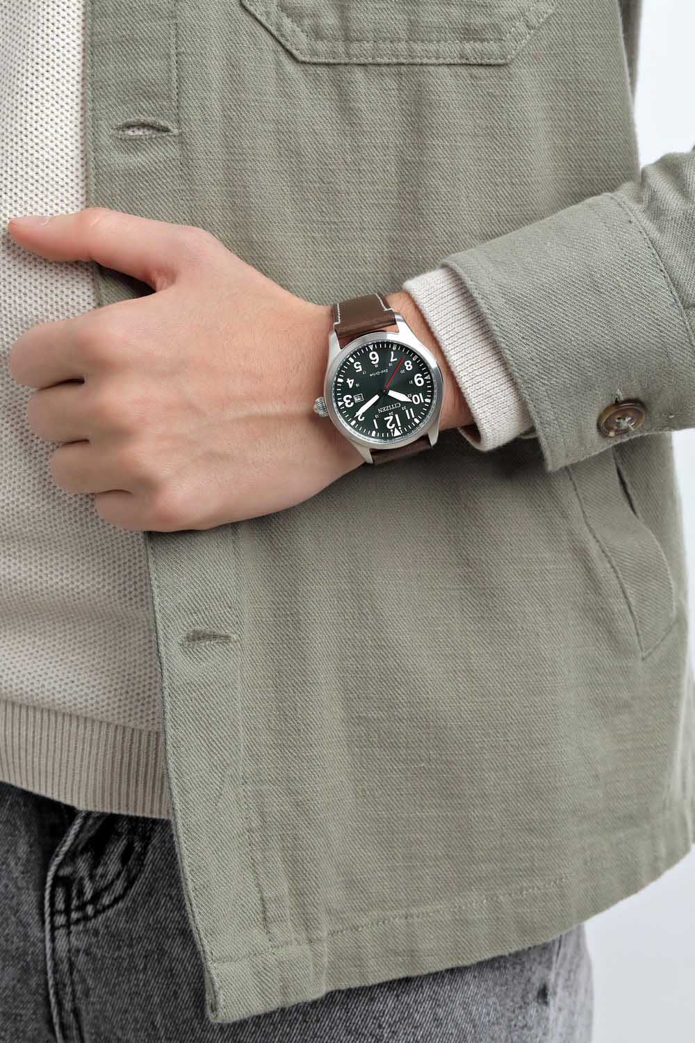 Citizen Citizen Eco-Drive BM6838-25X,  япония мужские часы на браслете кожаный боковой вид