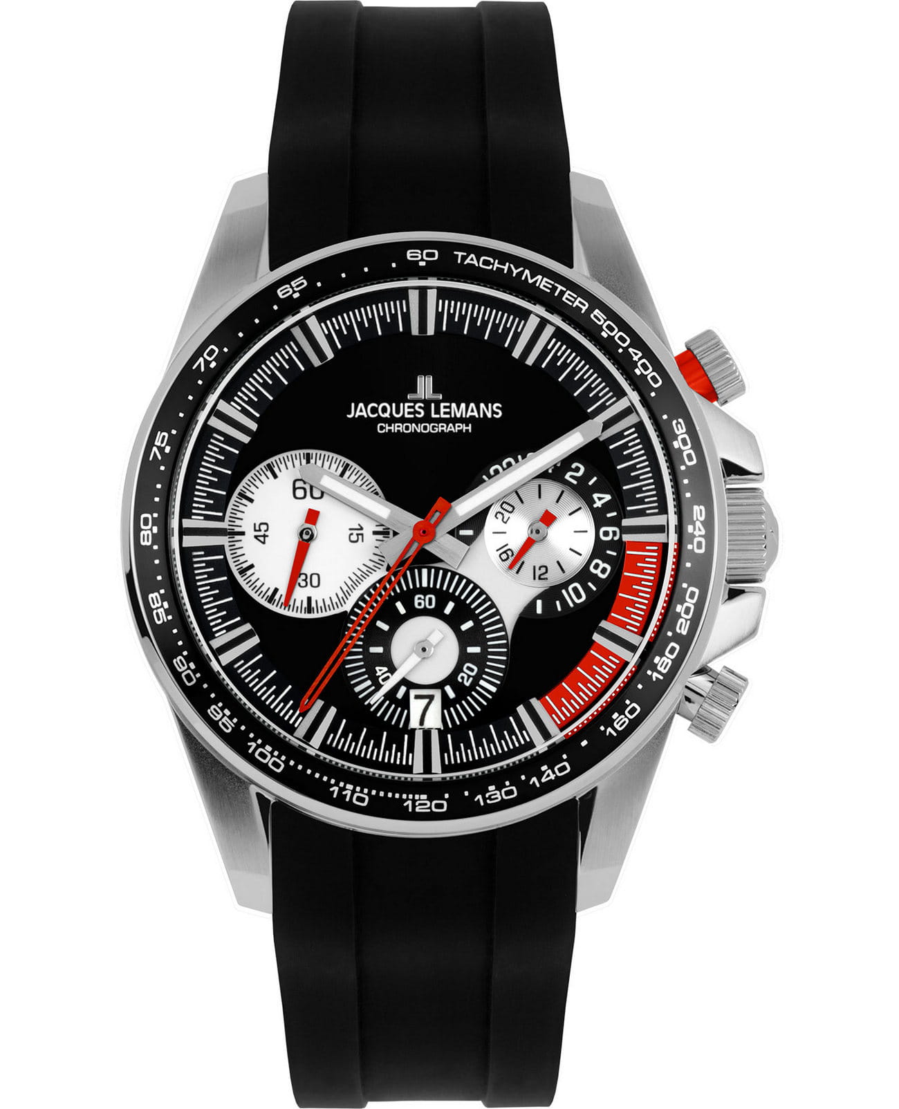 Jacques Lemans Jacques Lemans Sport 1-2127A  1-2127A кварцевые мужские часы черный циферблат, браслет силикон — вид спереди