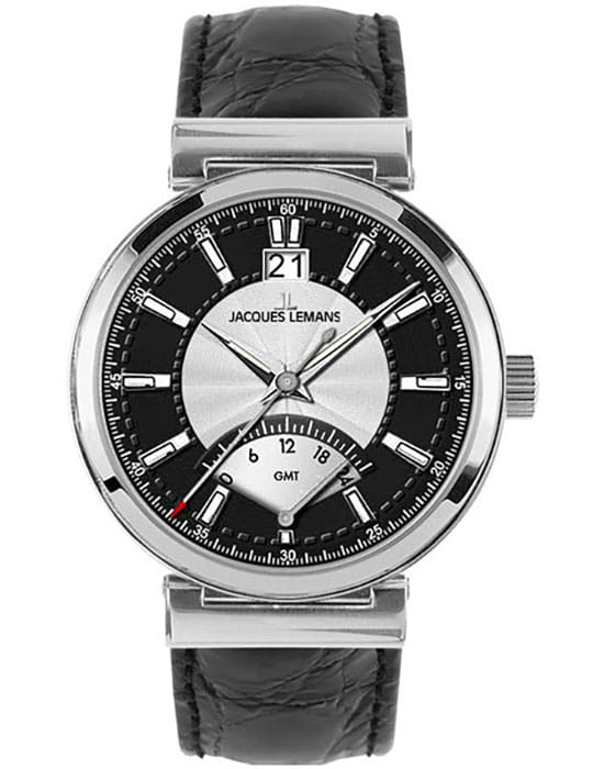 Jacques Lemans Jacques Lemans 1-1697A  1-1697A кварцевые мужские часы черный циферблат, браслет кожаный — вид спереди